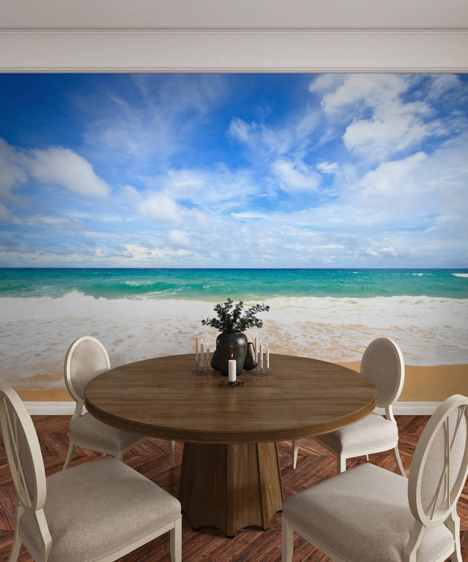 Papier peint des étendues bleues infinies d'océan et de rivage