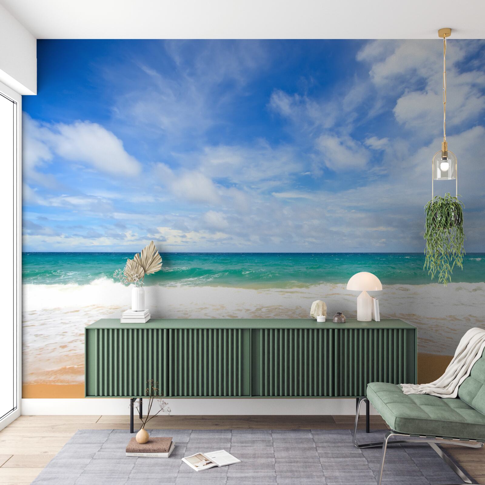 Papier peint des étendues bleues infinies d'océan et de rivage