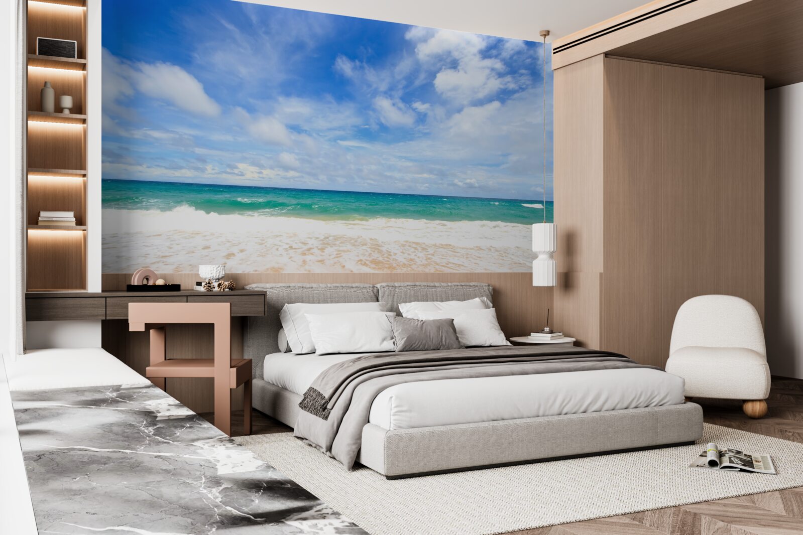 Papier peint des étendues bleues infinies d'océan et de rivage