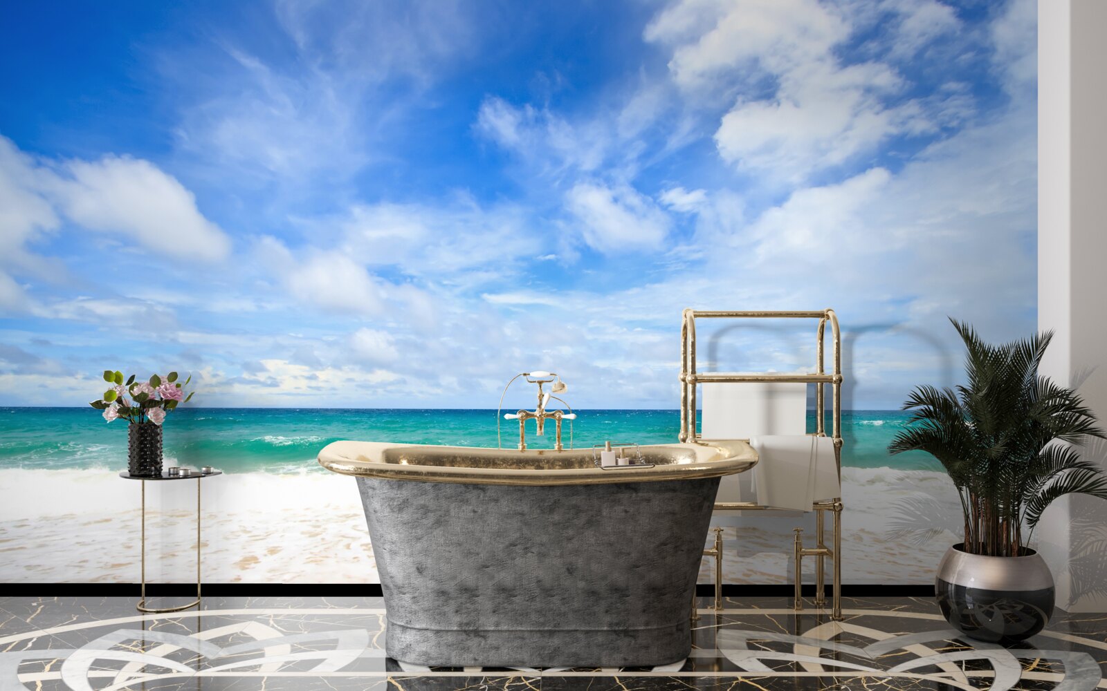 Papier peint des étendues bleues infinies d'océan et de rivage