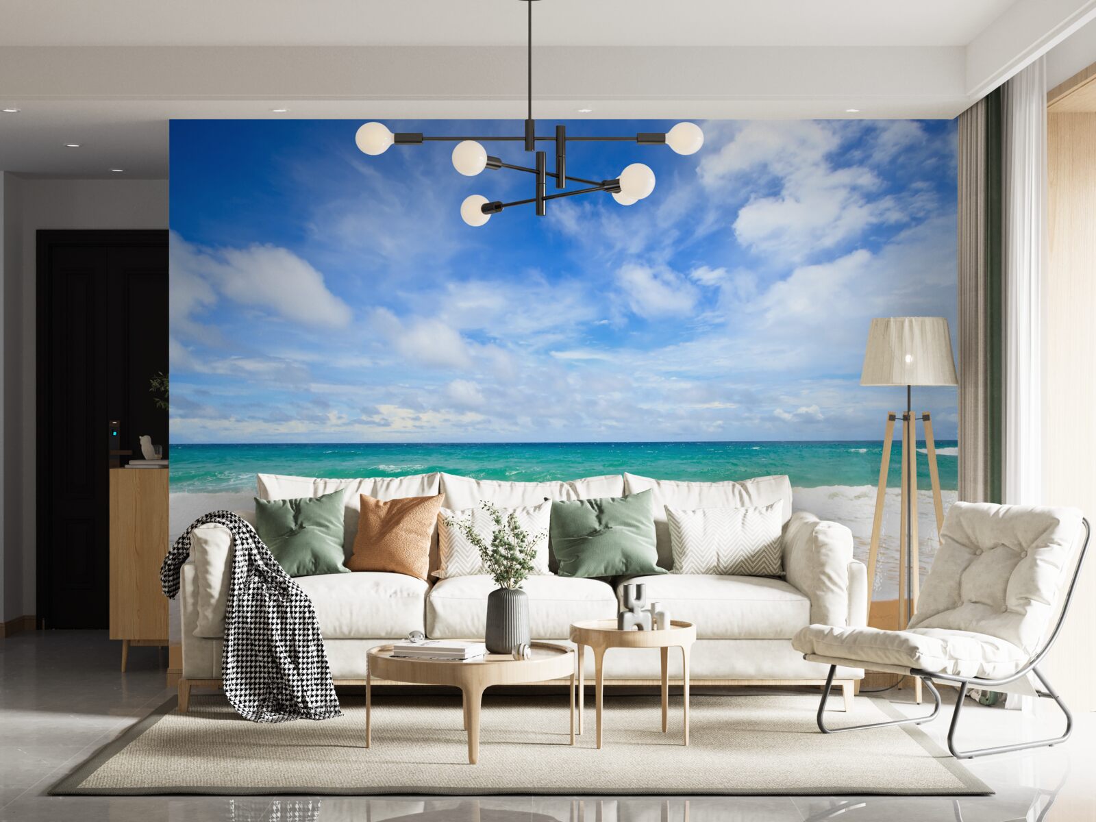 Papier peint des étendues bleues infinies d'océan et de rivage