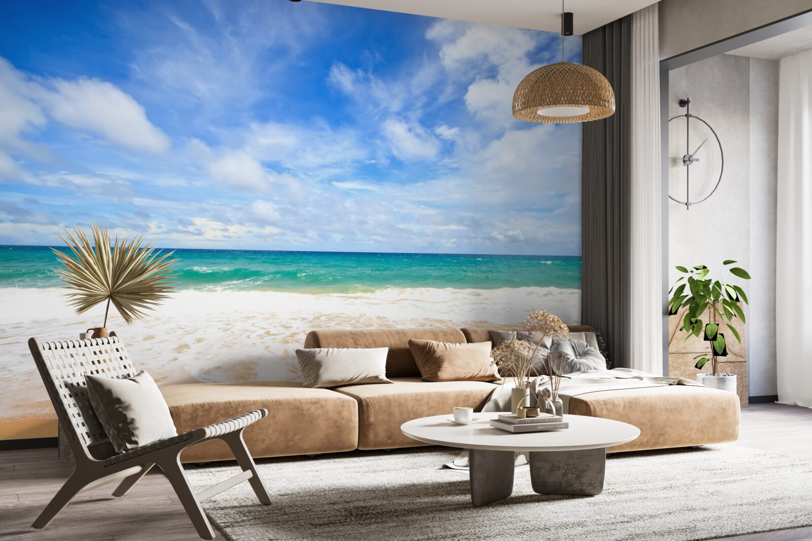 Papier peint des étendues bleues infinies d'océan et de rivage