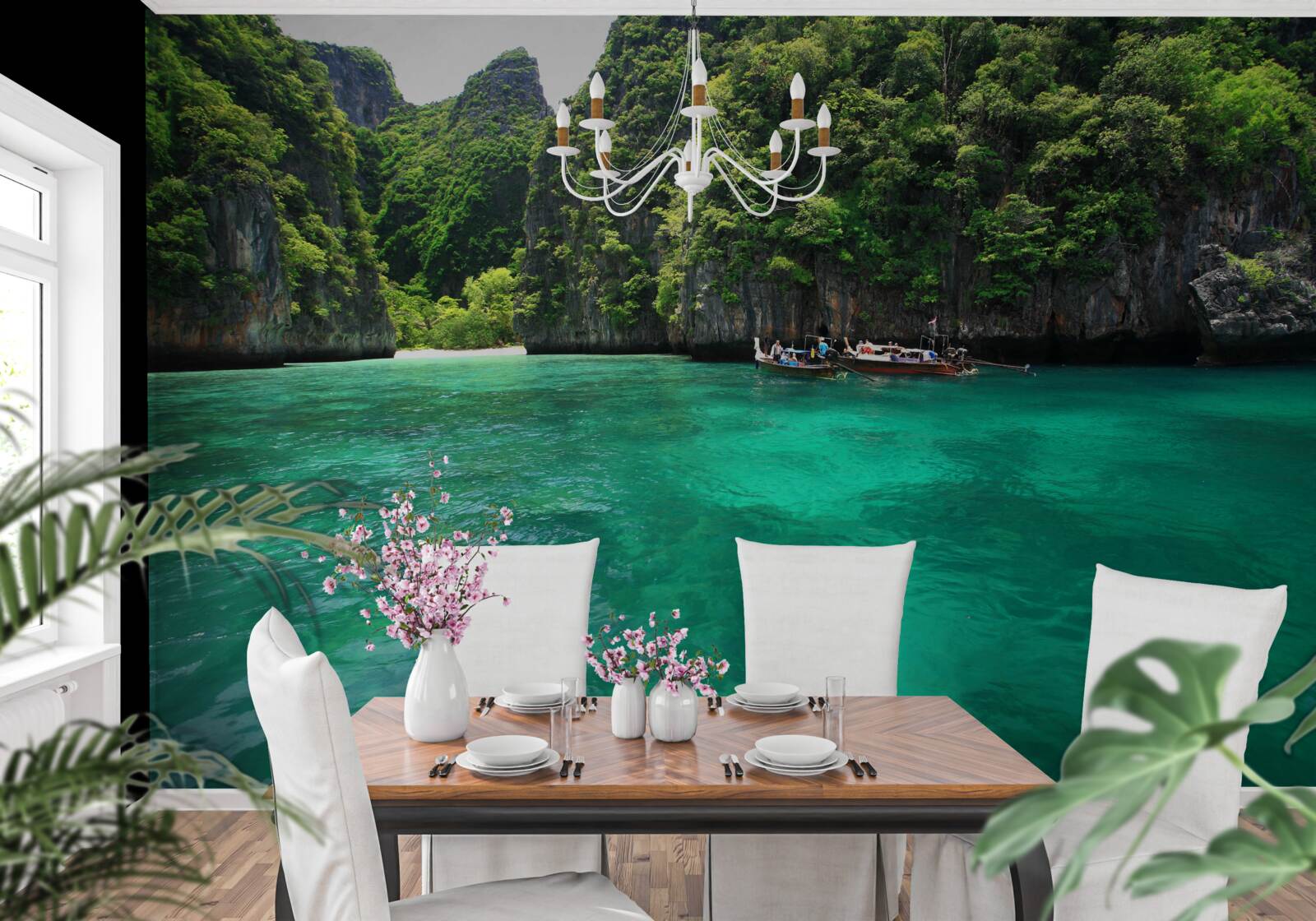 Papier peint eaux turquoises et îles aux montagnes d'émeraude