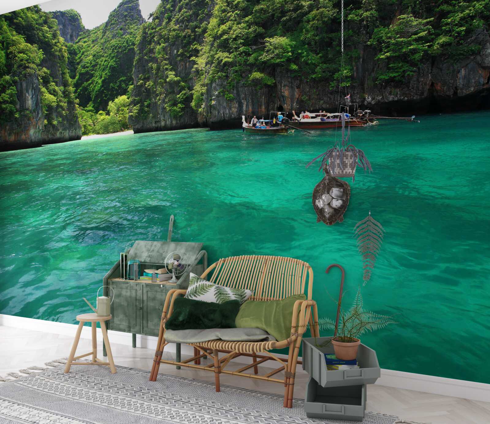 Papier peint eaux turquoises et îles aux montagnes d'émeraude