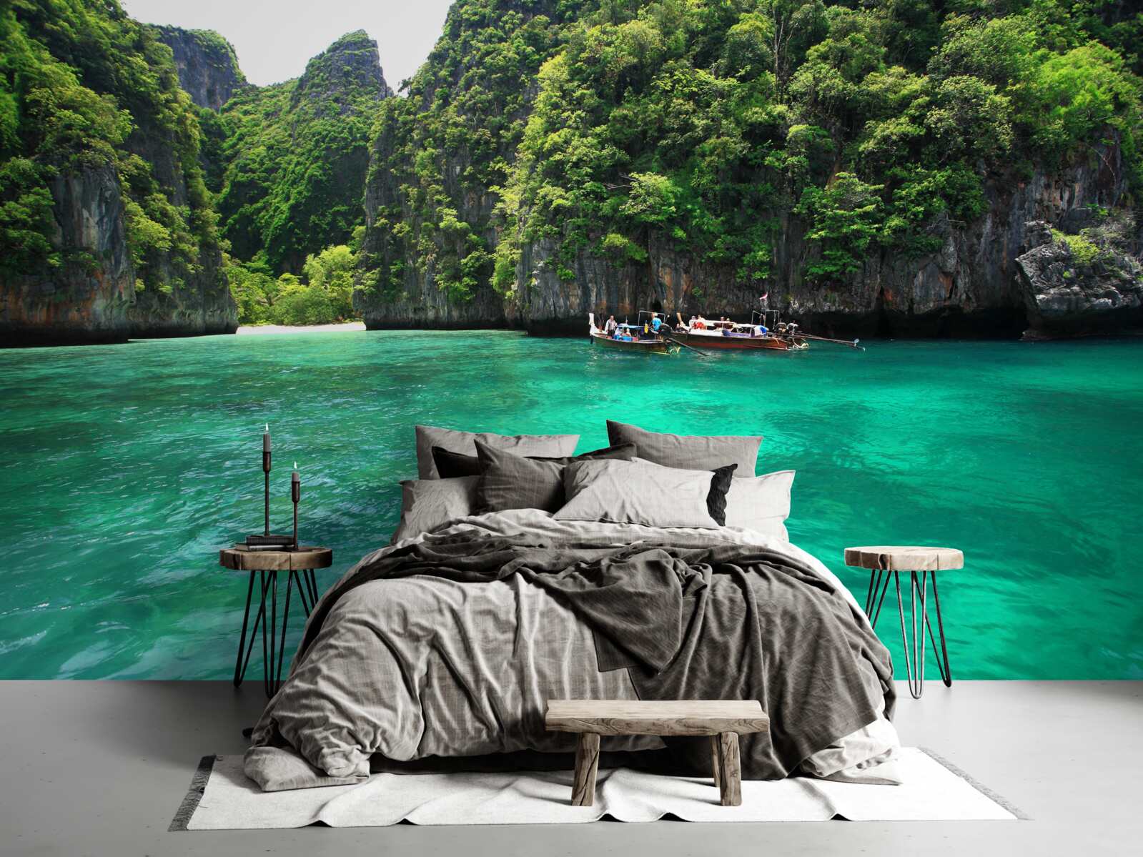 Papier peint eaux turquoises et îles aux montagnes d'émeraude