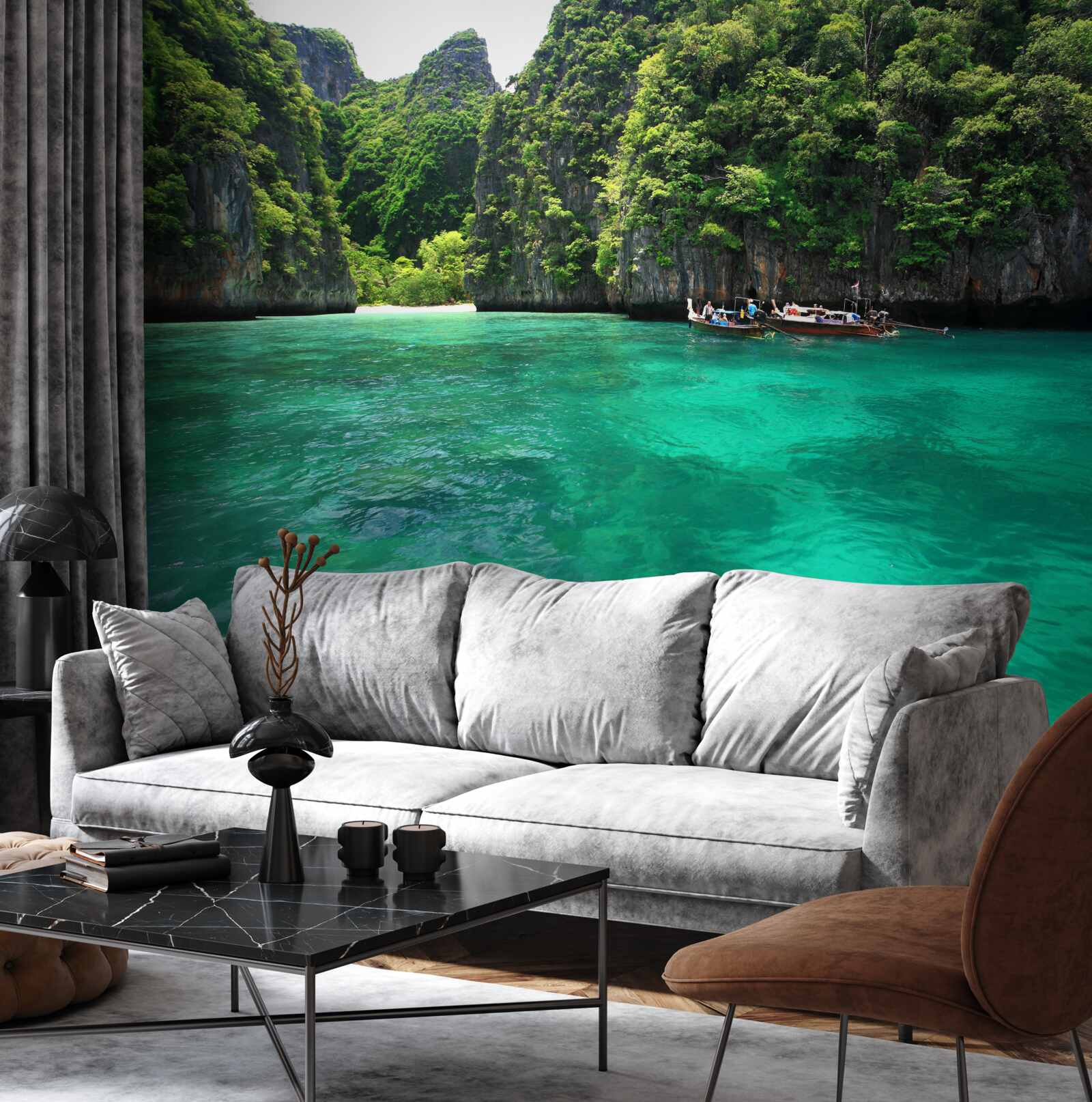 Papier peint eaux turquoises et îles aux montagnes d'émeraude