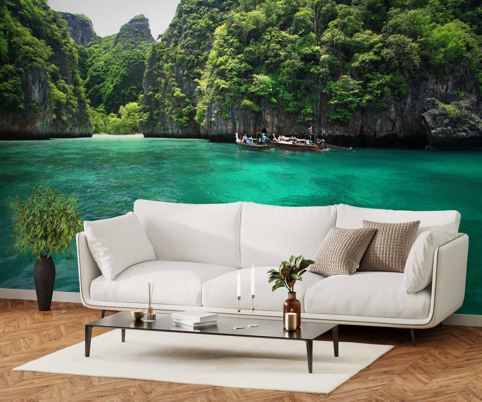 Papier peint eaux turquoises et îles aux montagnes d'émeraude