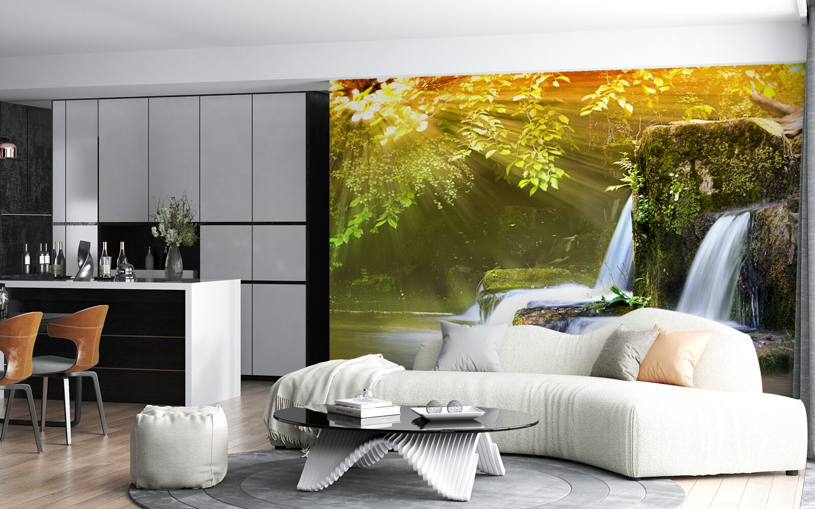 Papier peint chute d'eau au soleil