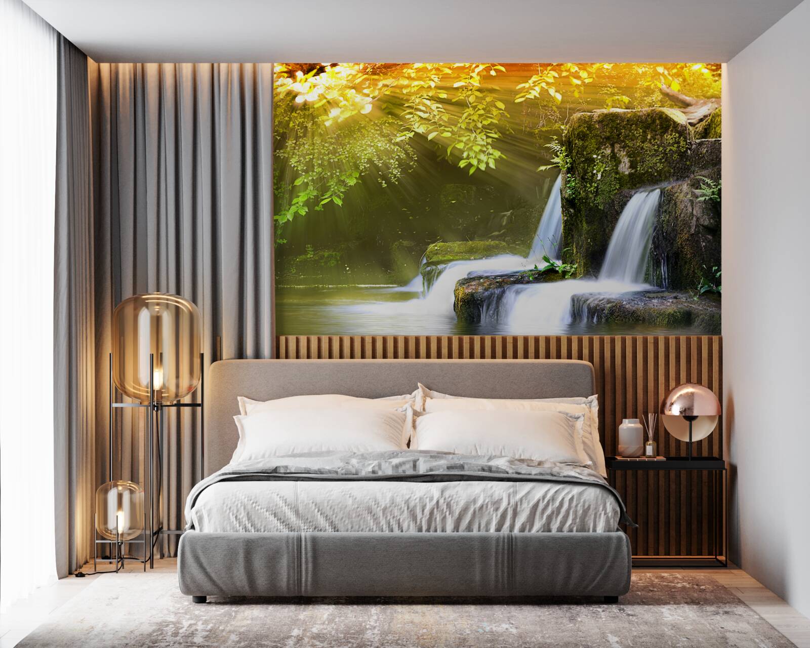 Papier peint chute d'eau au soleil