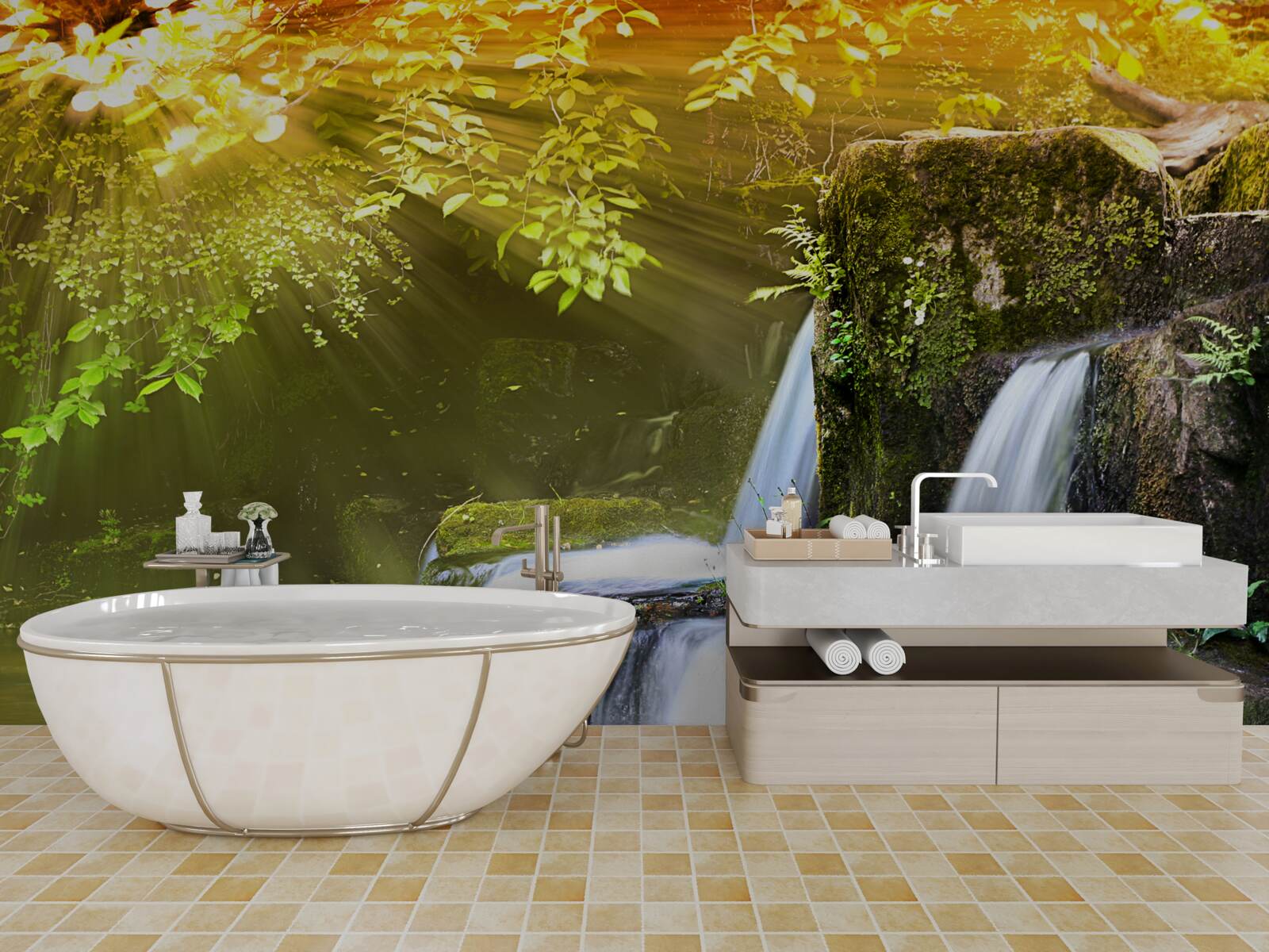 Papier peint chute d'eau au soleil