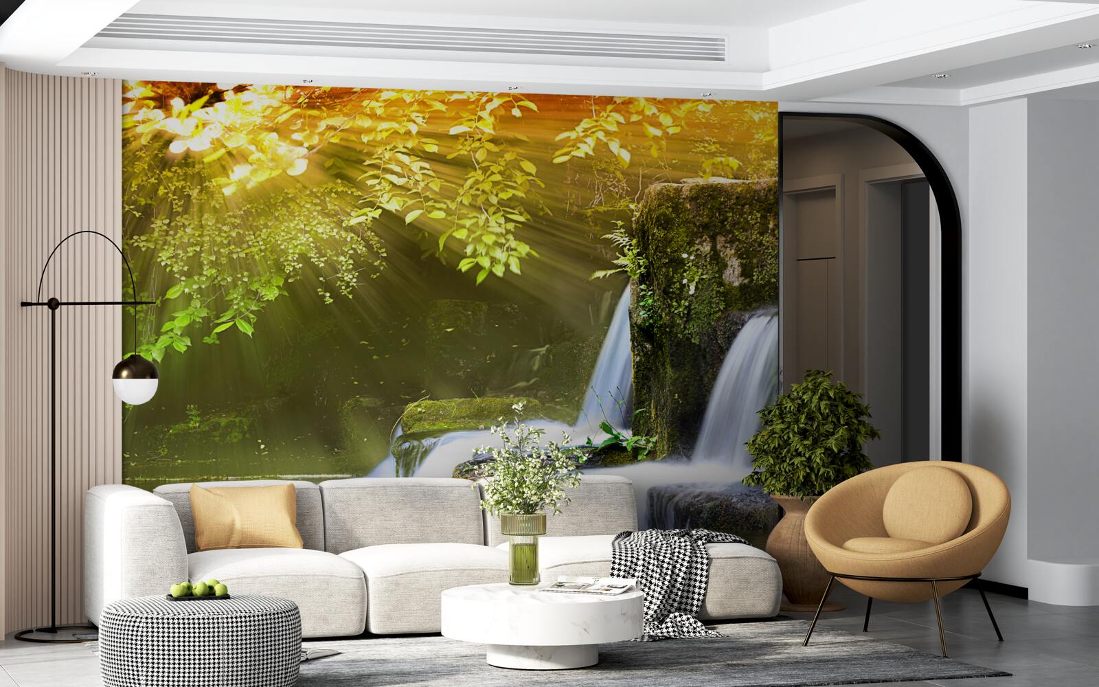 Papier peint chute d'eau au soleil