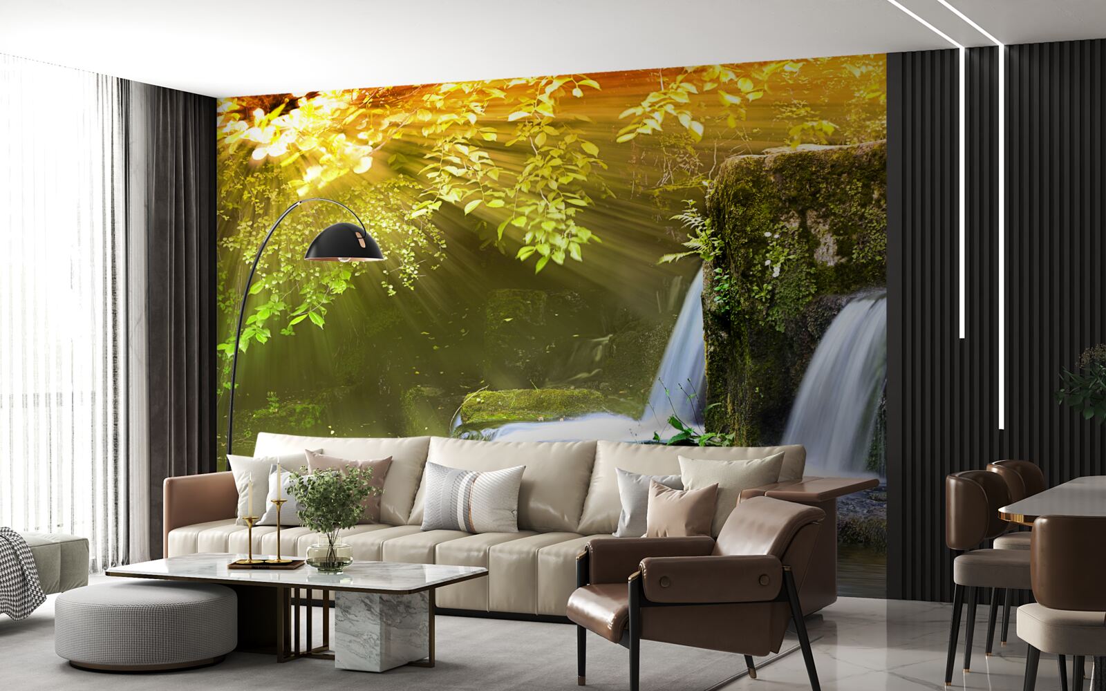 Papier peint chute d'eau au soleil