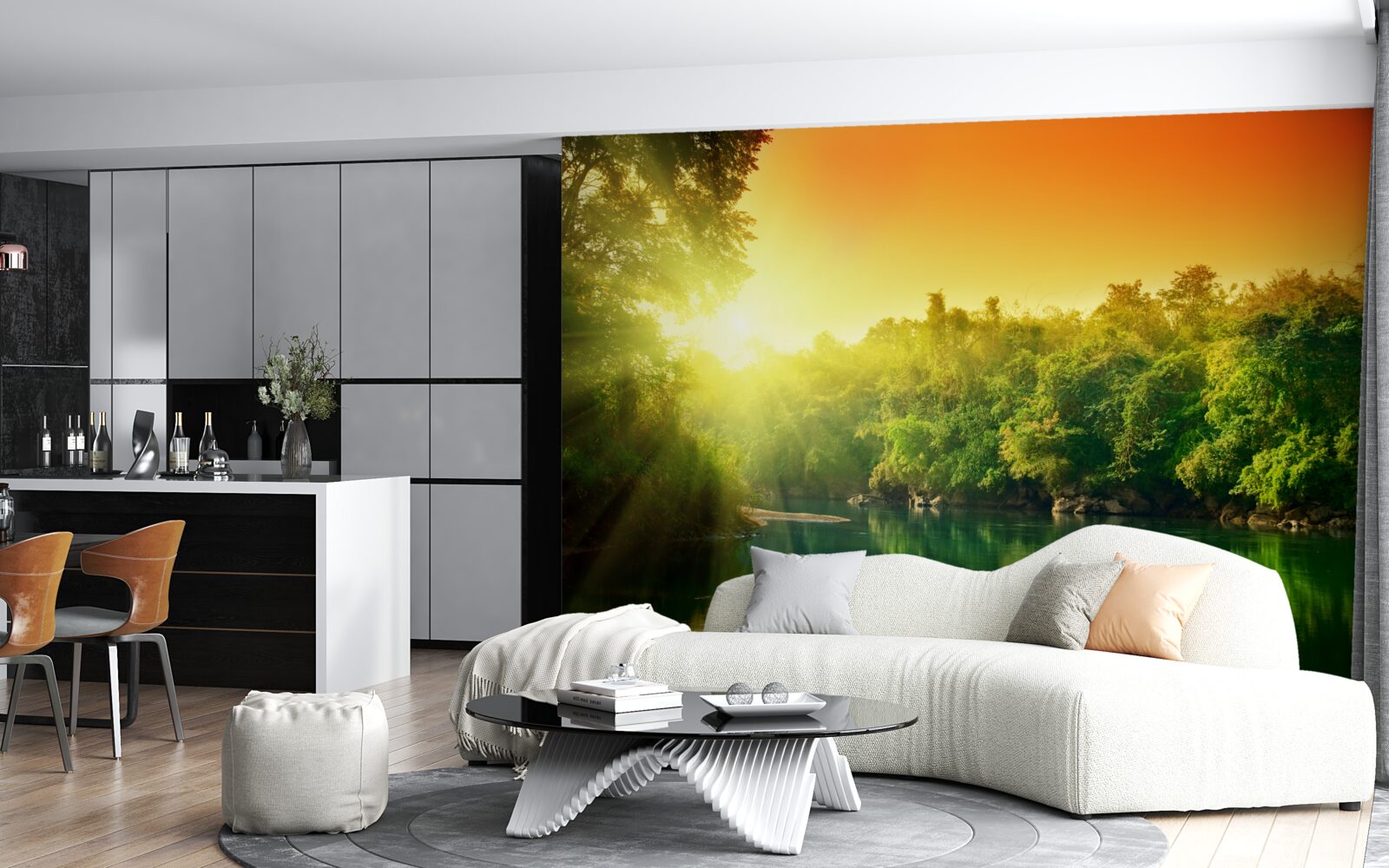 Papier peint l'aube brillante sur la surface calme de l'eau