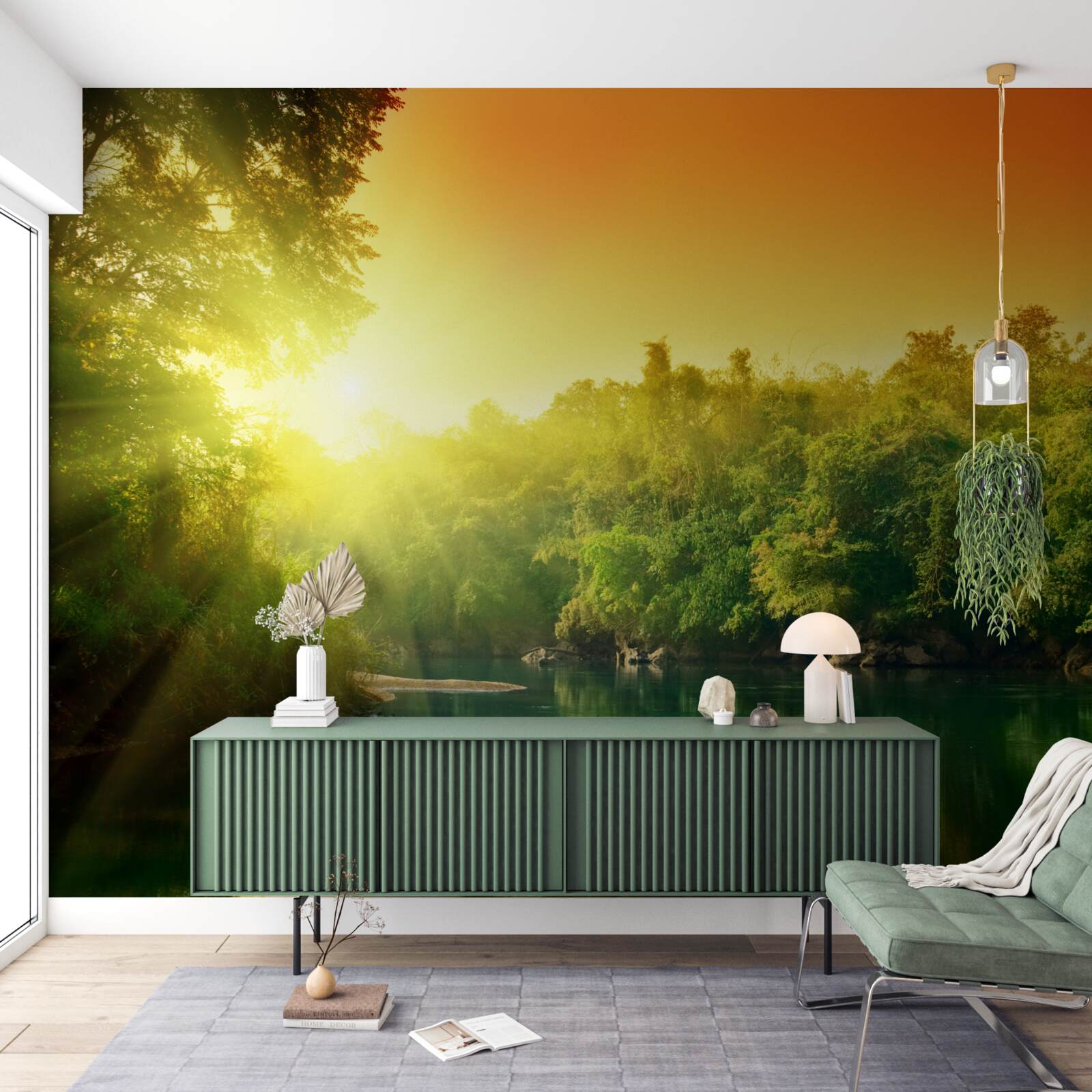 Papier peint l'aube brillante sur la surface calme de l'eau