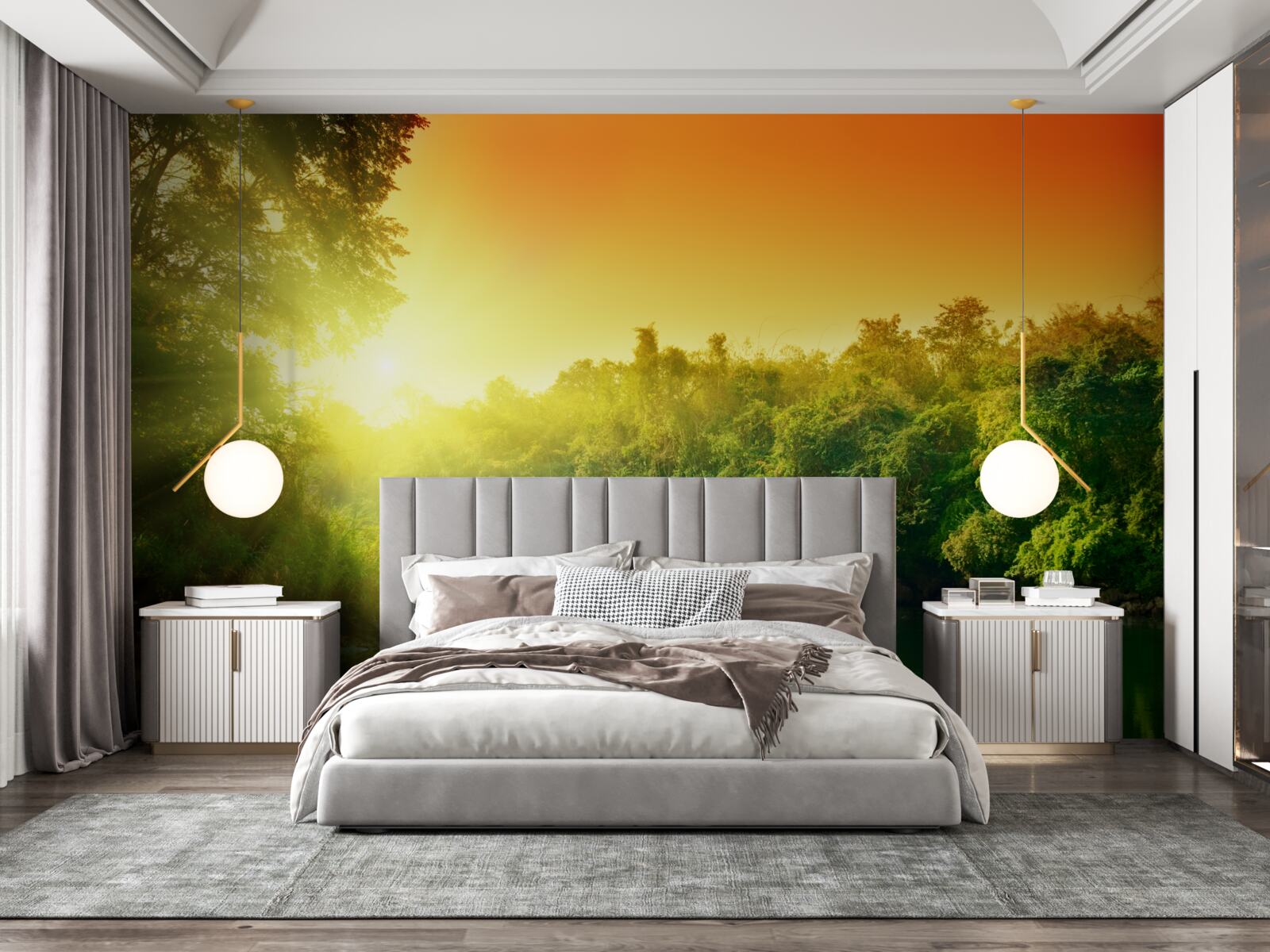 Papier peint l'aube brillante sur la surface calme de l'eau