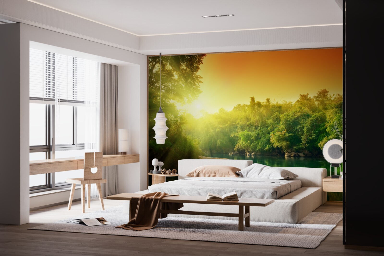 Papier peint l'aube brillante sur la surface calme de l'eau