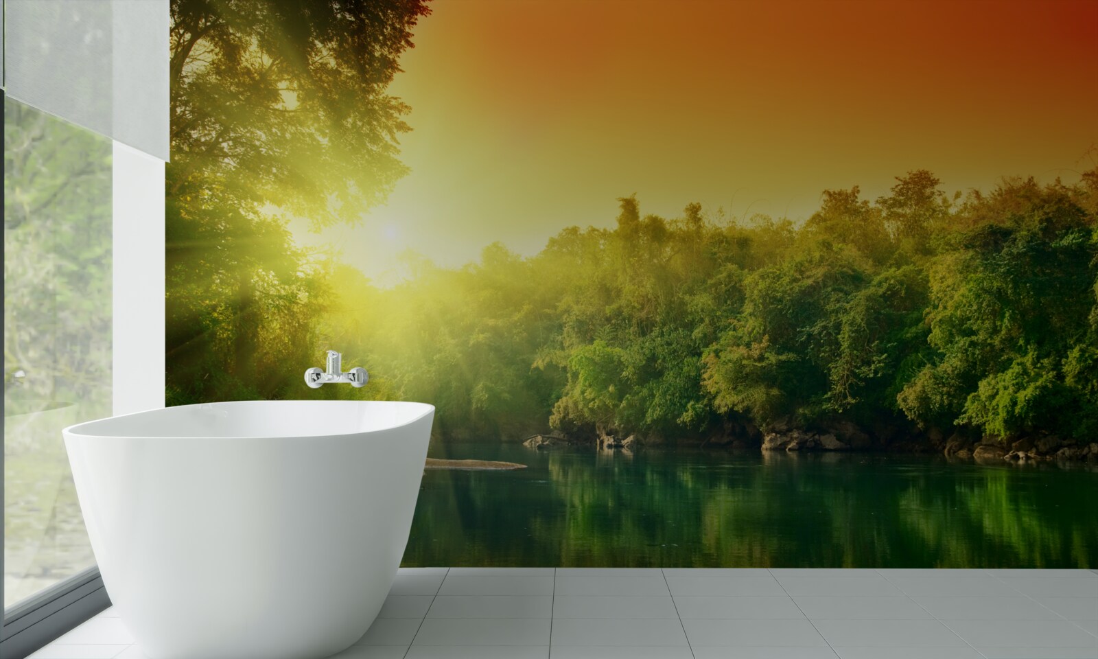 Papier peint l'aube brillante sur la surface calme de l'eau