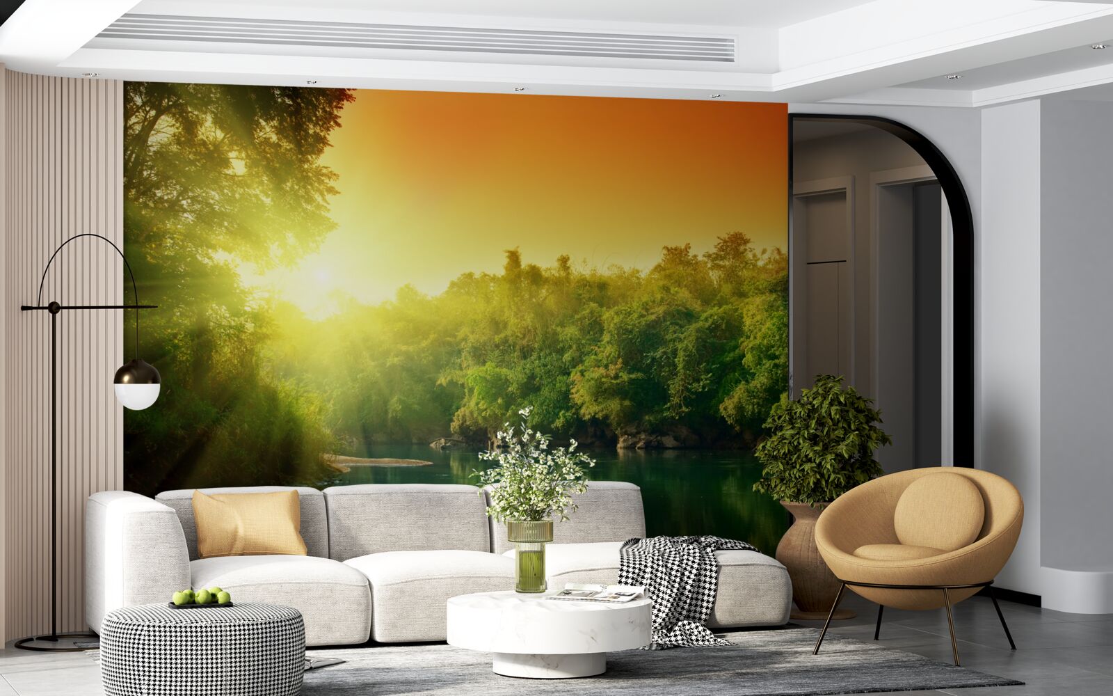 Papier peint l'aube brillante sur la surface calme de l'eau