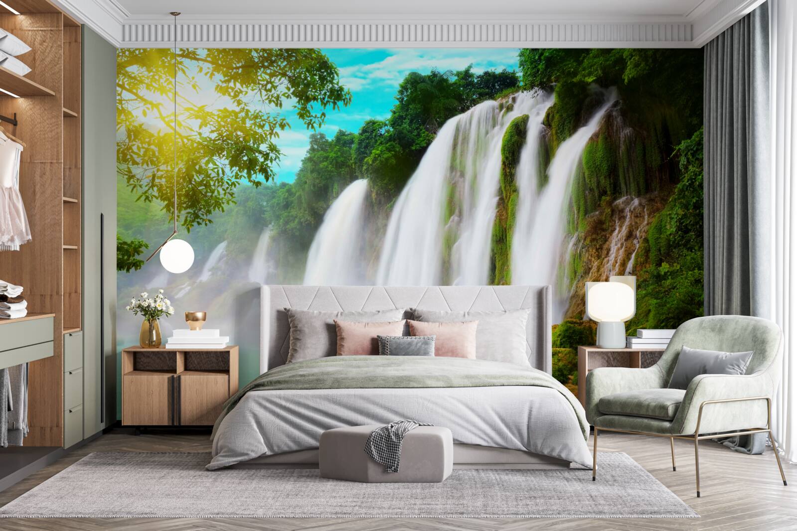 Papier peint bruyante chute d'eau scintillant au soleil