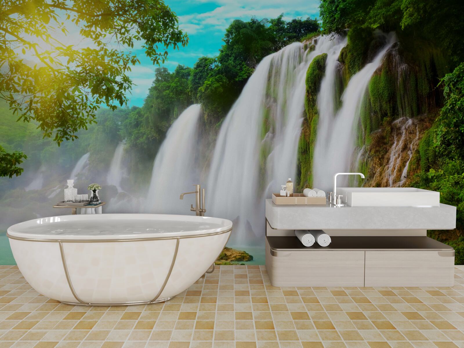 Papier peint bruyante chute d'eau scintillant au soleil