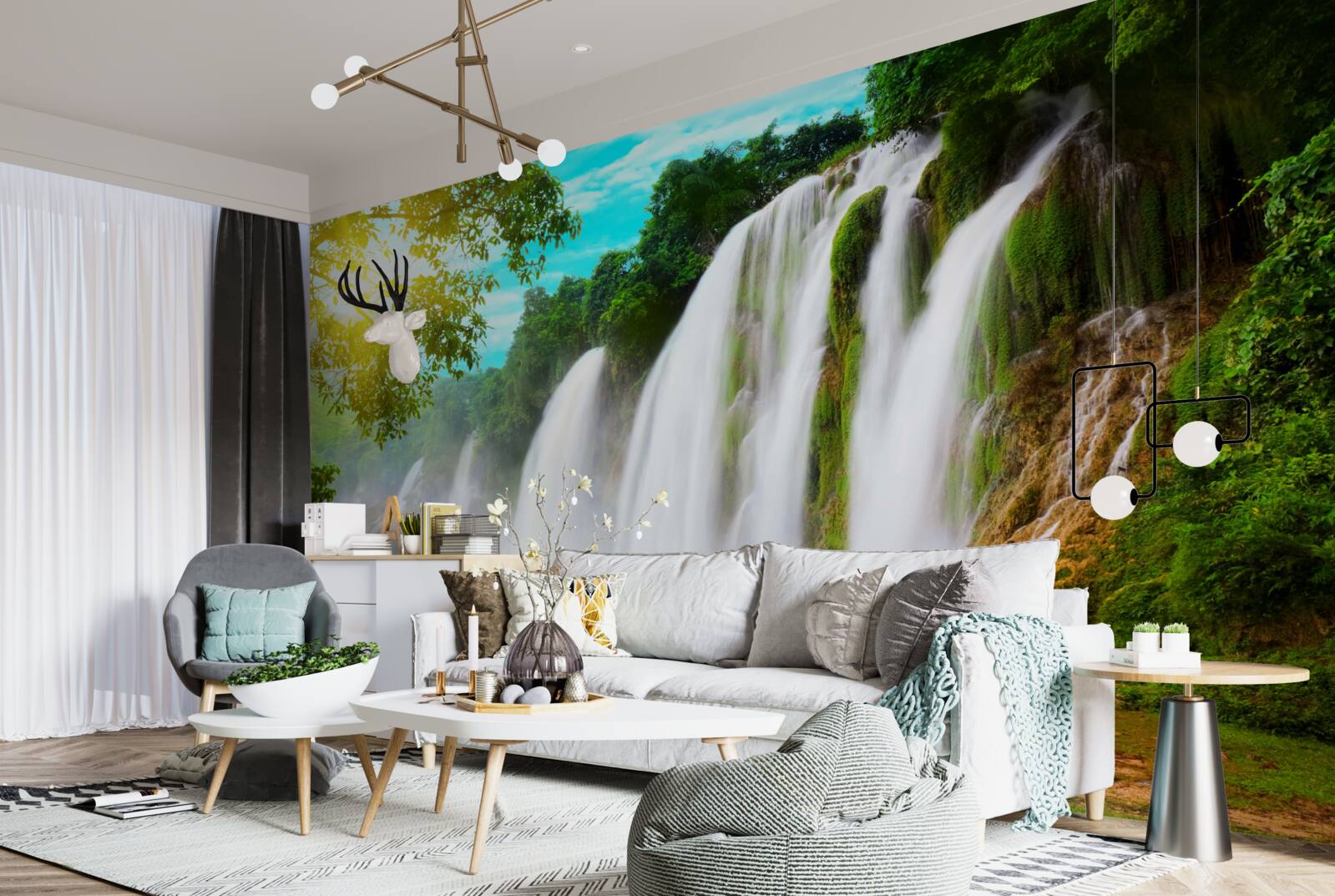 Papier peint bruyante chute d'eau scintillant au soleil