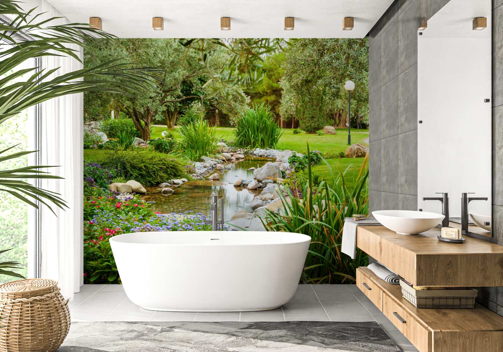 Papier peint un ruisseau calme sur une prairie émeraude