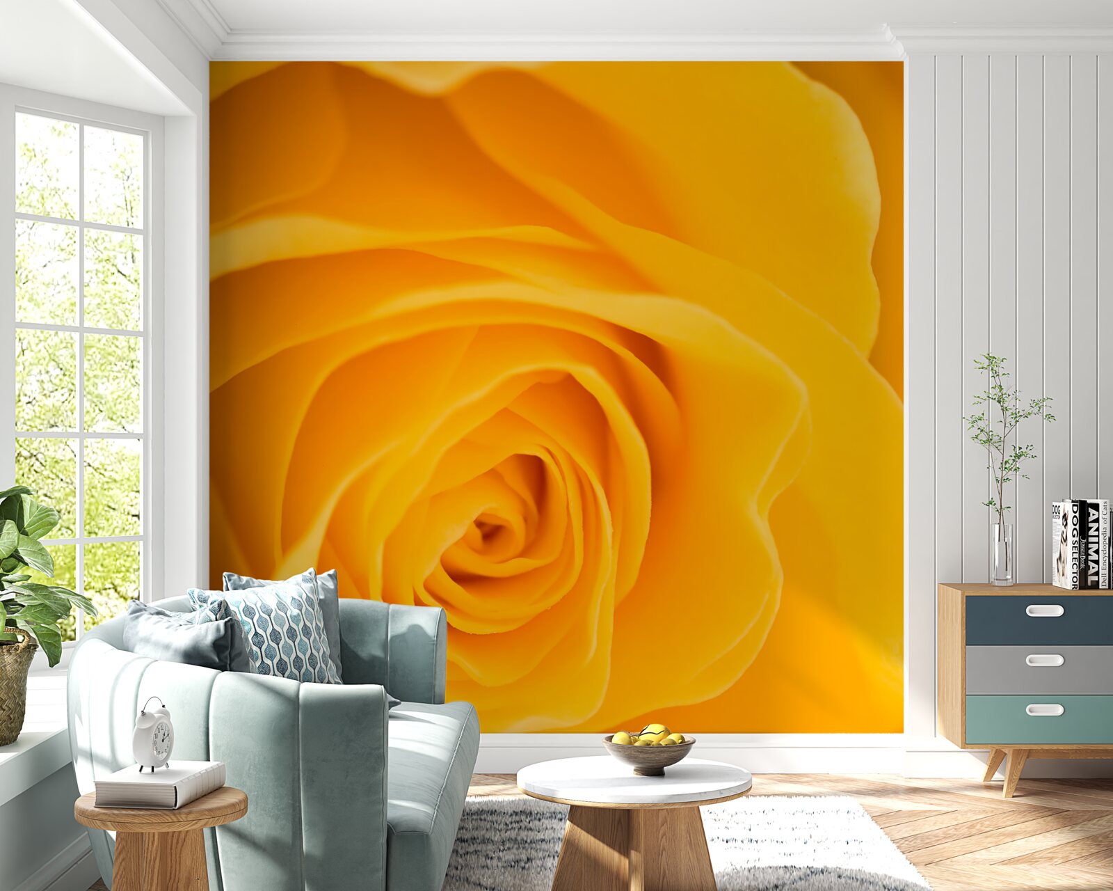 Papier peint fleur de rose jaune luxuriante