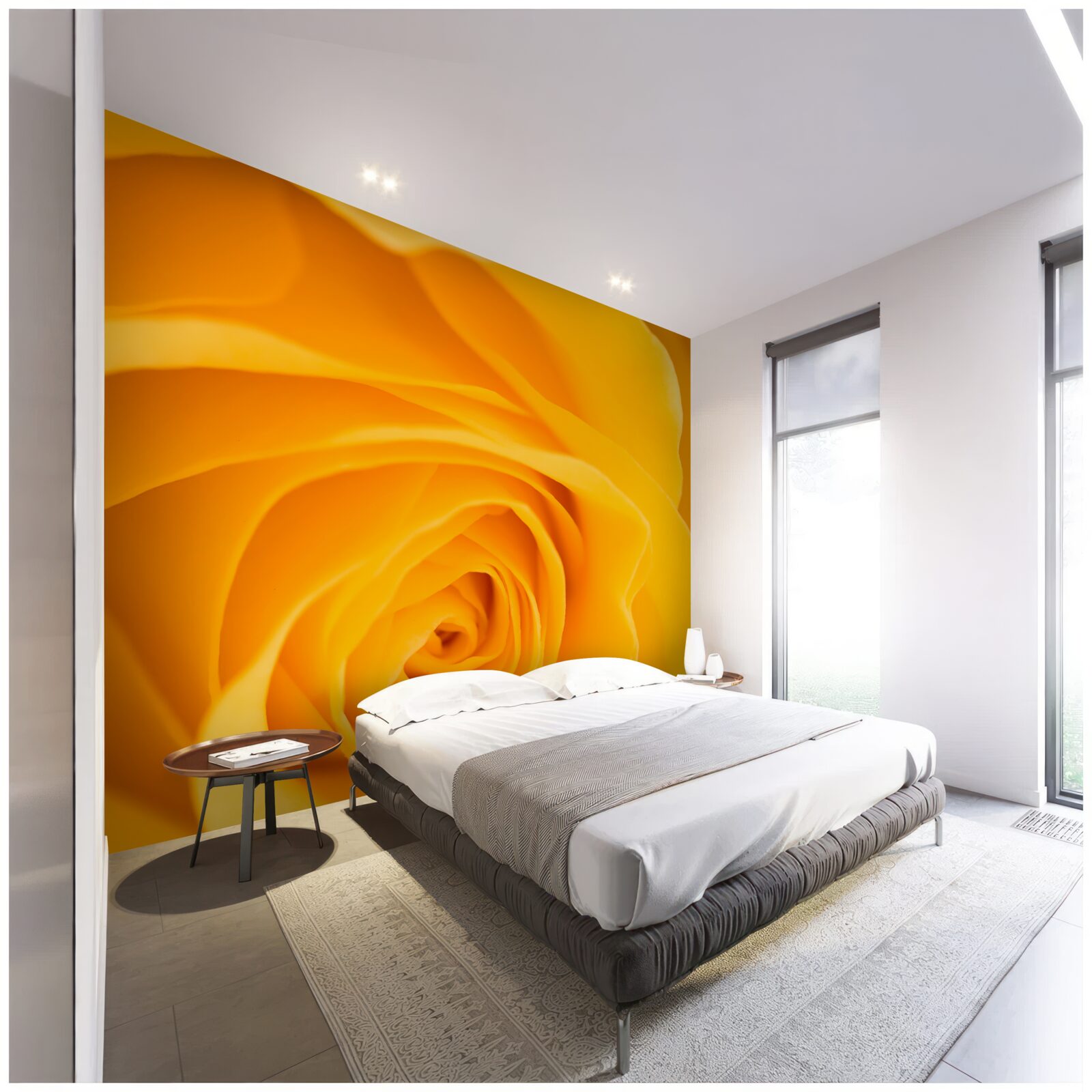 Papier peint fleur de rose jaune luxuriante