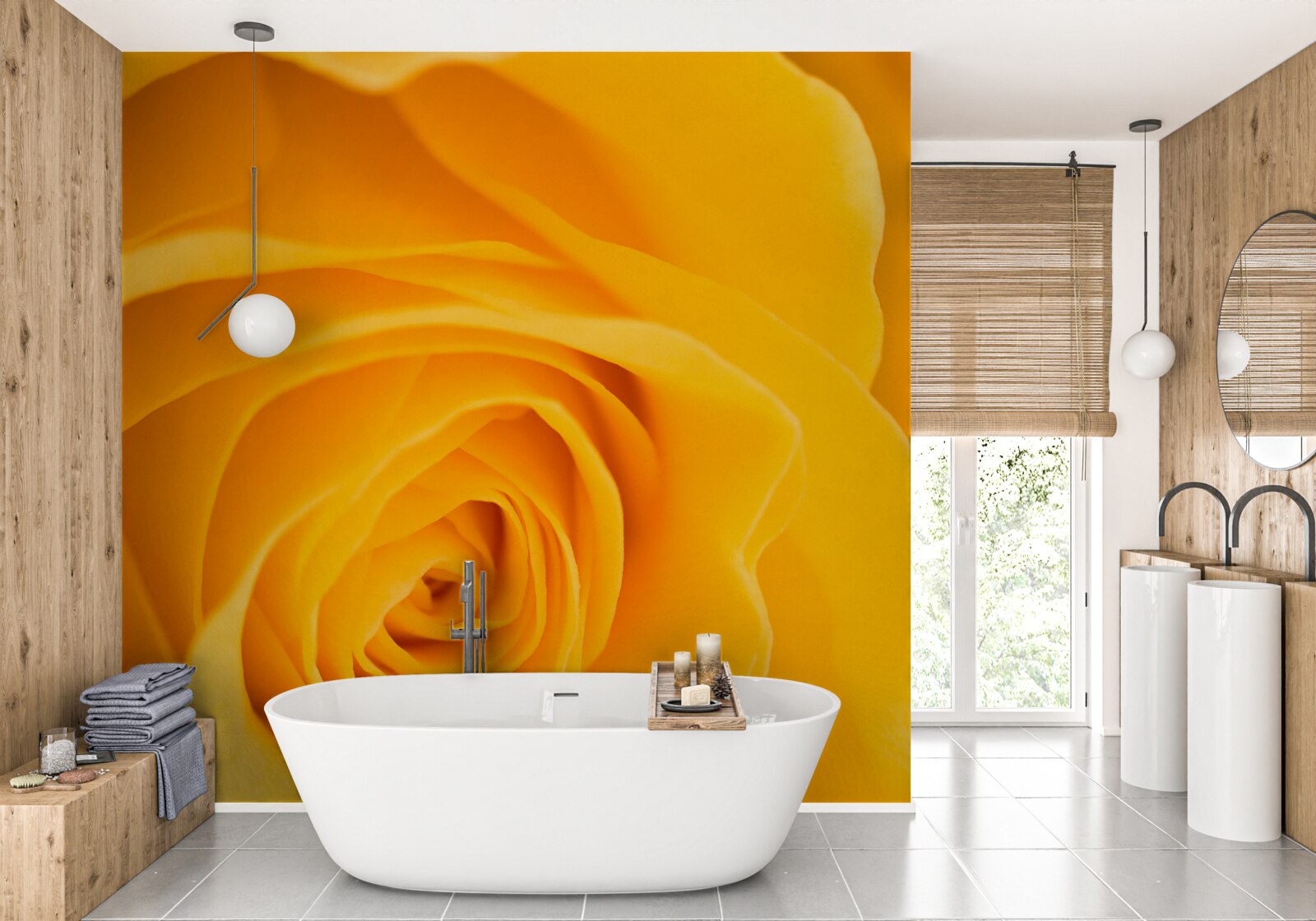 Papier peint fleur de rose jaune luxuriante