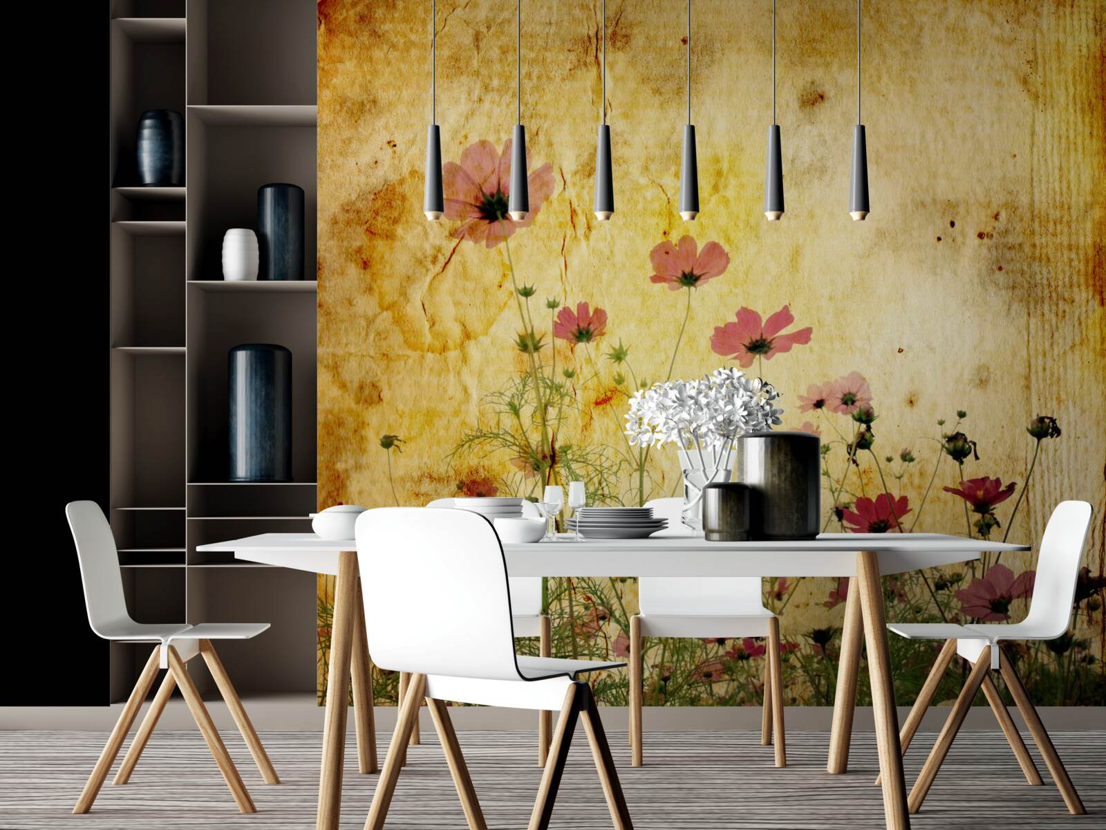 Papier peint prairie parsemée de coquelicots