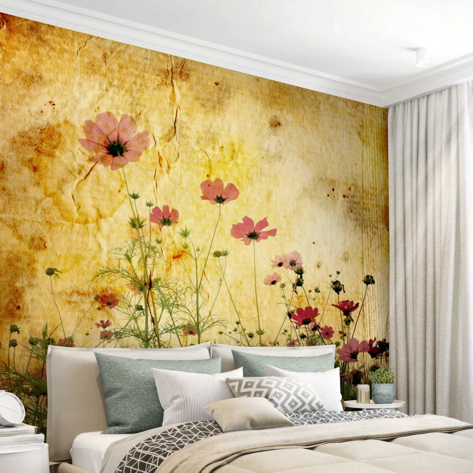 Papier peint prairie parsemée de coquelicots