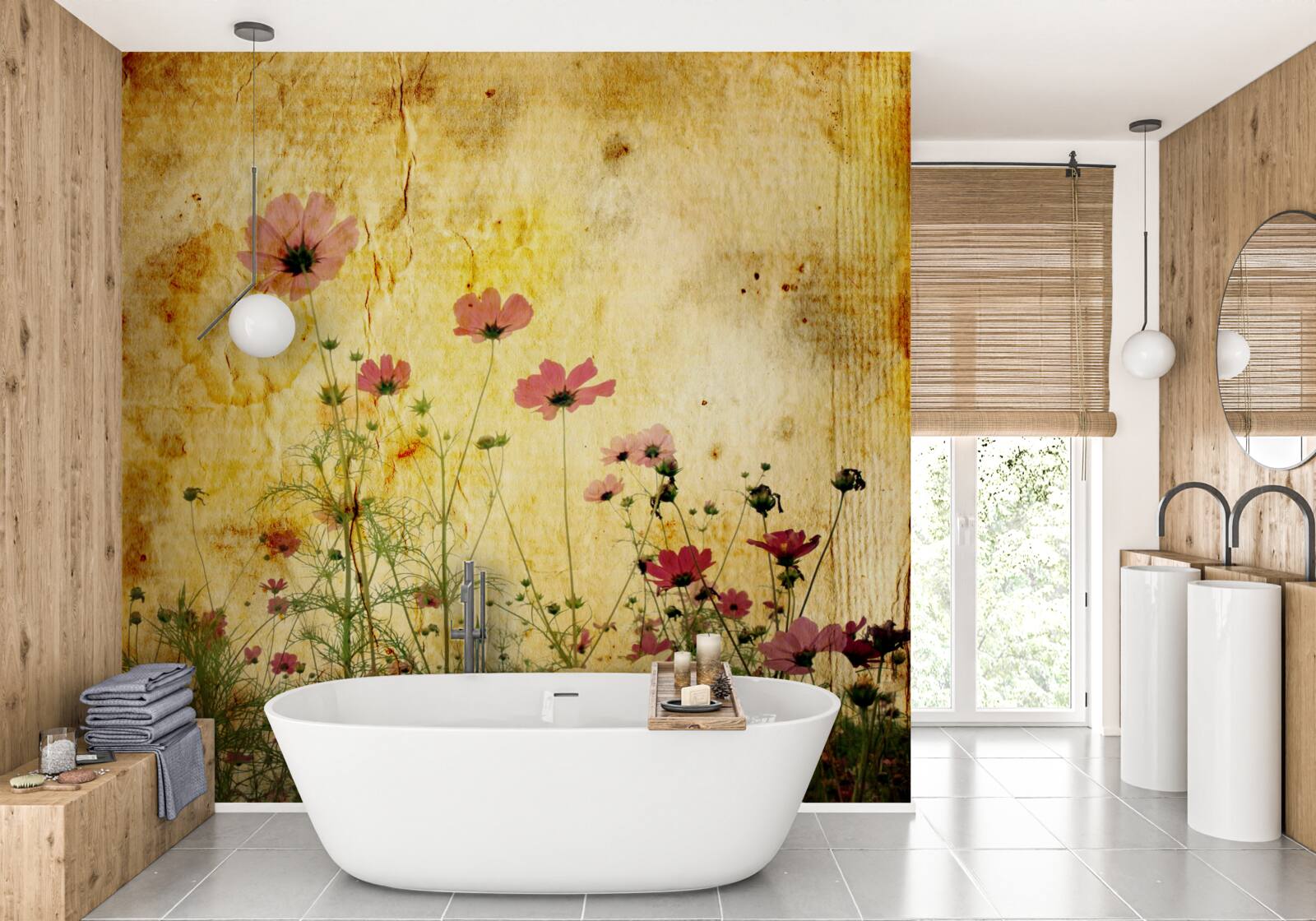 Papier peint prairie parsemée de coquelicots