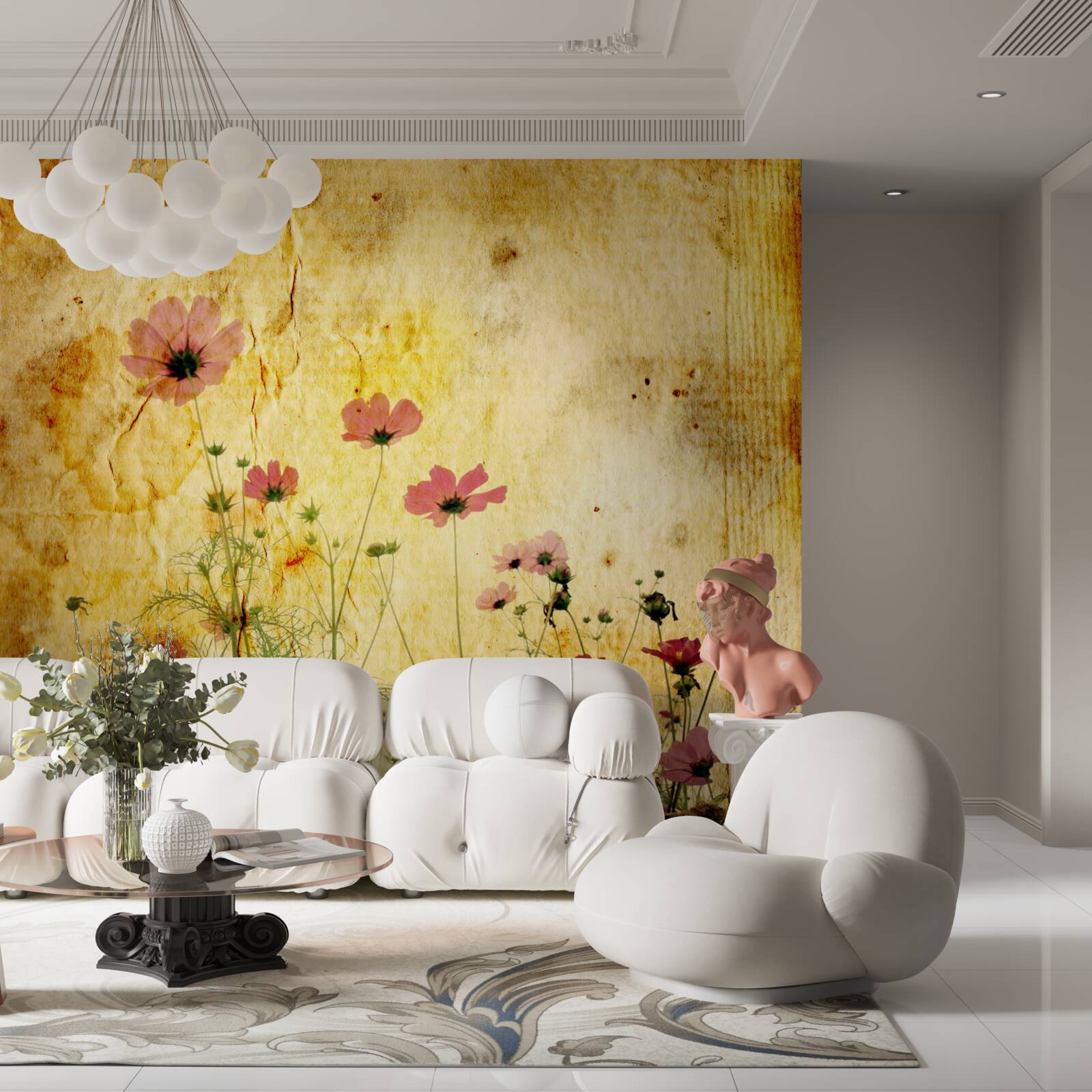 Papier peint prairie parsemée de coquelicots