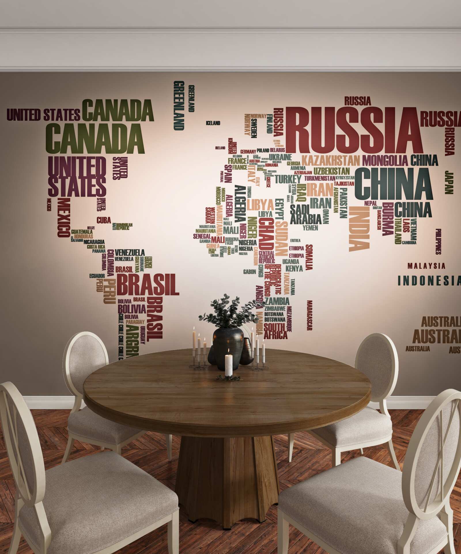 Papier peint une carte mondiale des noms de pays