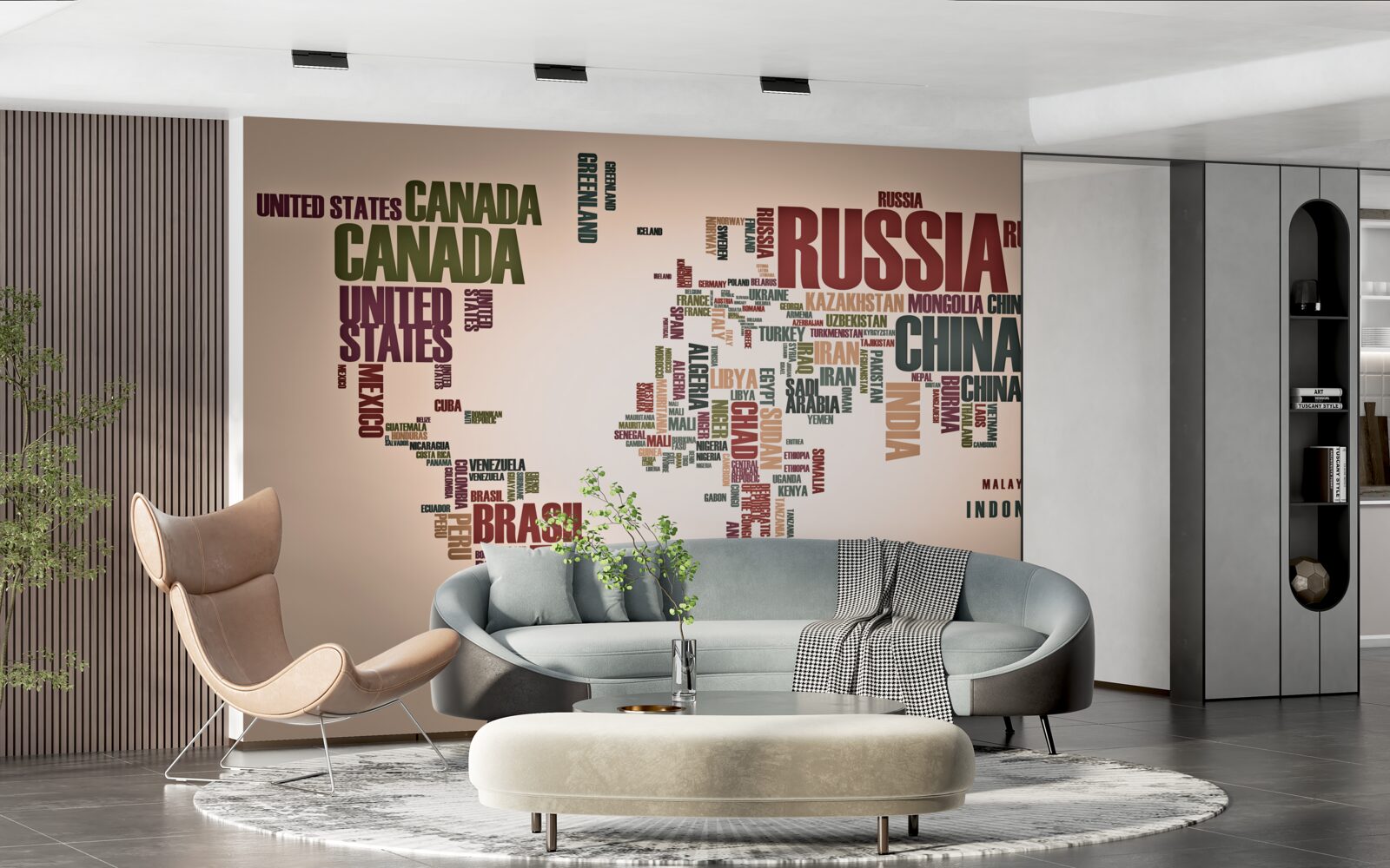 Papier peint une carte mondiale des noms de pays