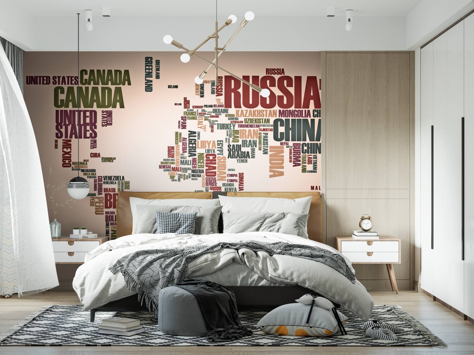 Papier peint une carte mondiale des noms de pays