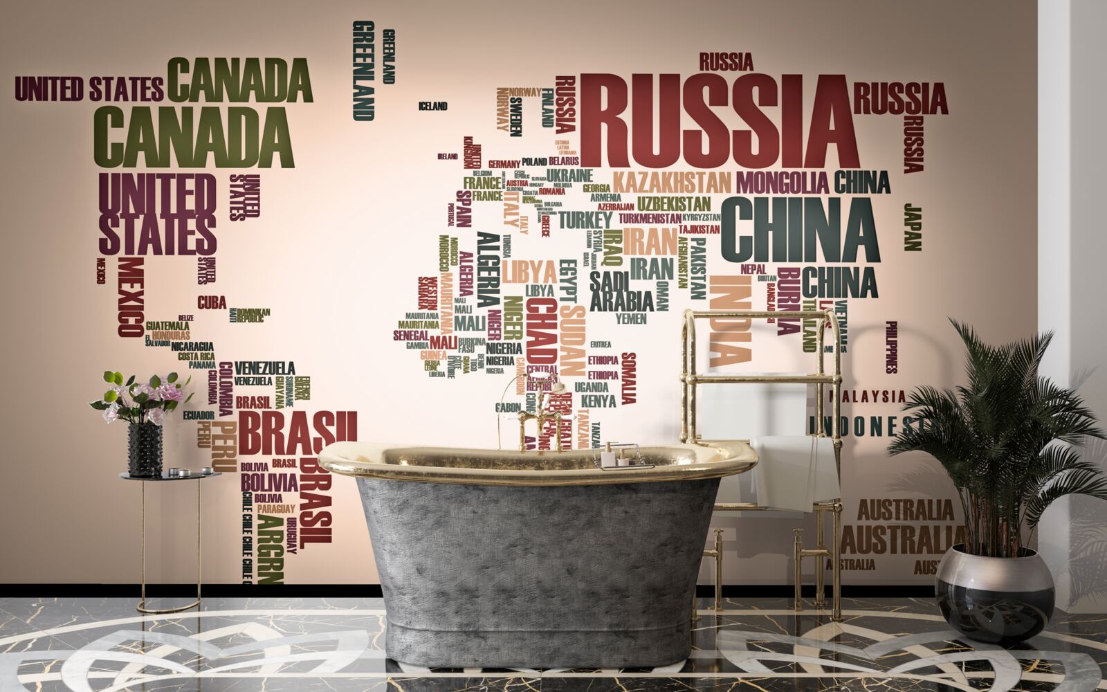 Papier peint une carte mondiale des noms de pays