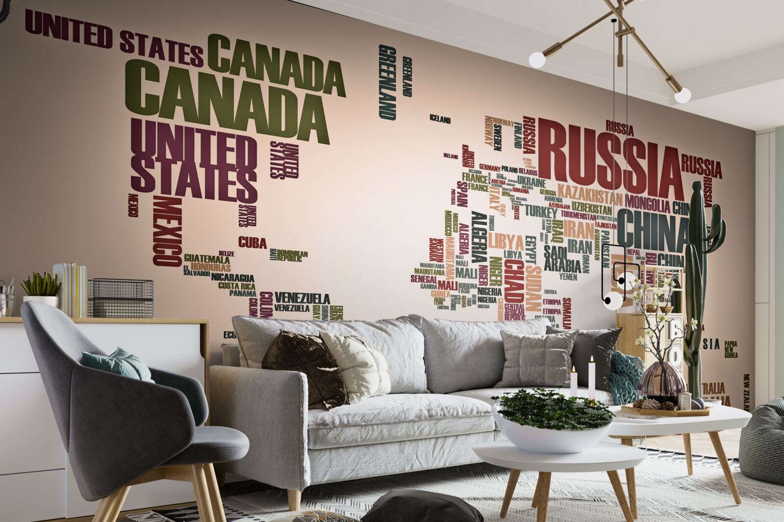 Papier peint une carte mondiale des noms de pays