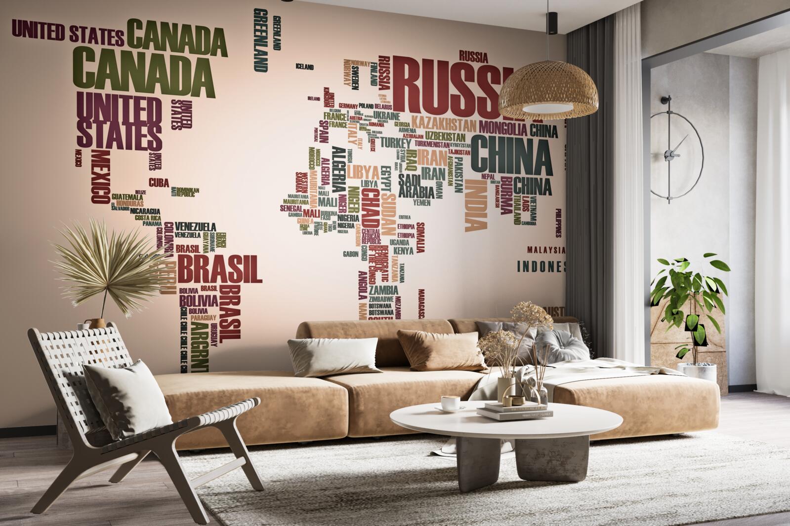 Papier peint une carte mondiale des noms de pays