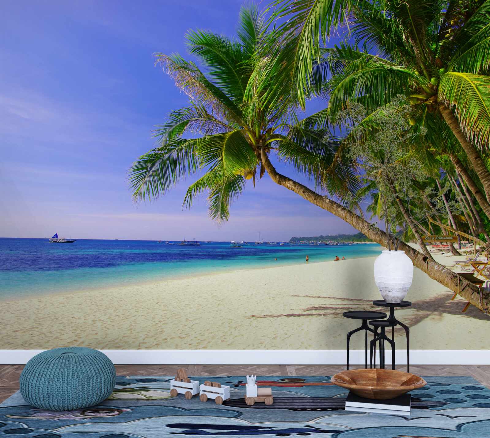Papier peint des plages de sable avec des palmiers et un océan calme
