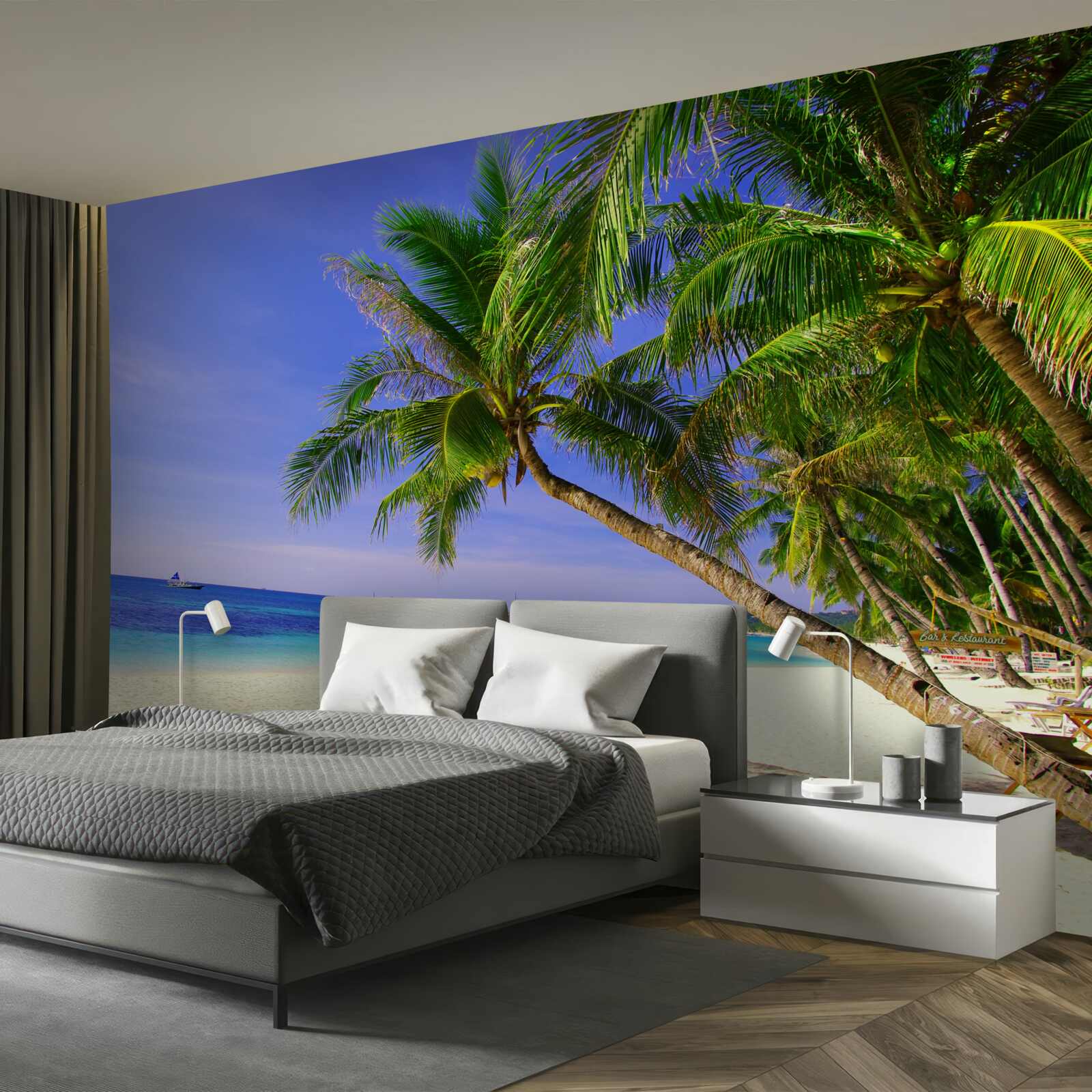 Papier peint des plages de sable avec des palmiers et un océan calme