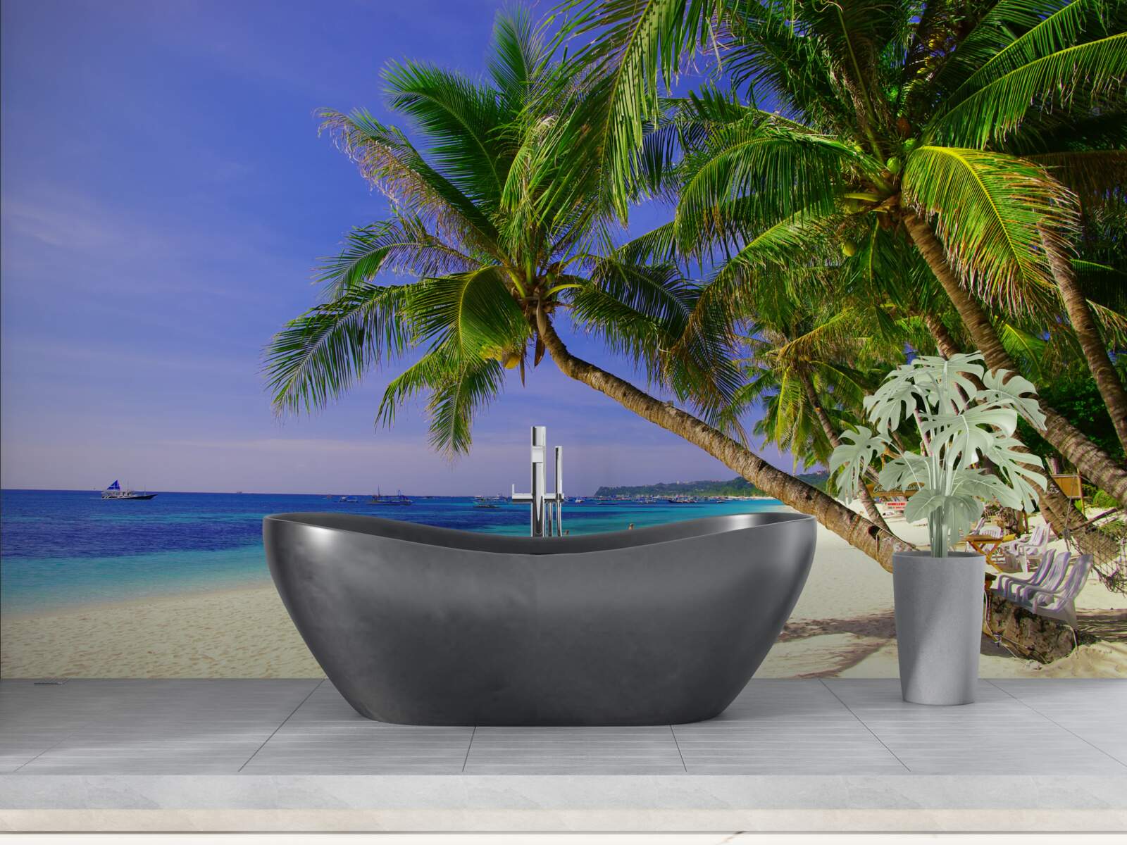 Papier peint des plages de sable avec des palmiers et un océan calme