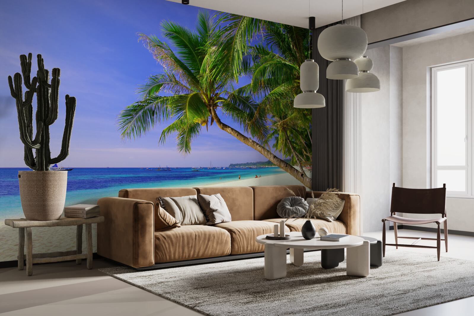 Papier peint des plages de sable avec des palmiers et un océan calme
