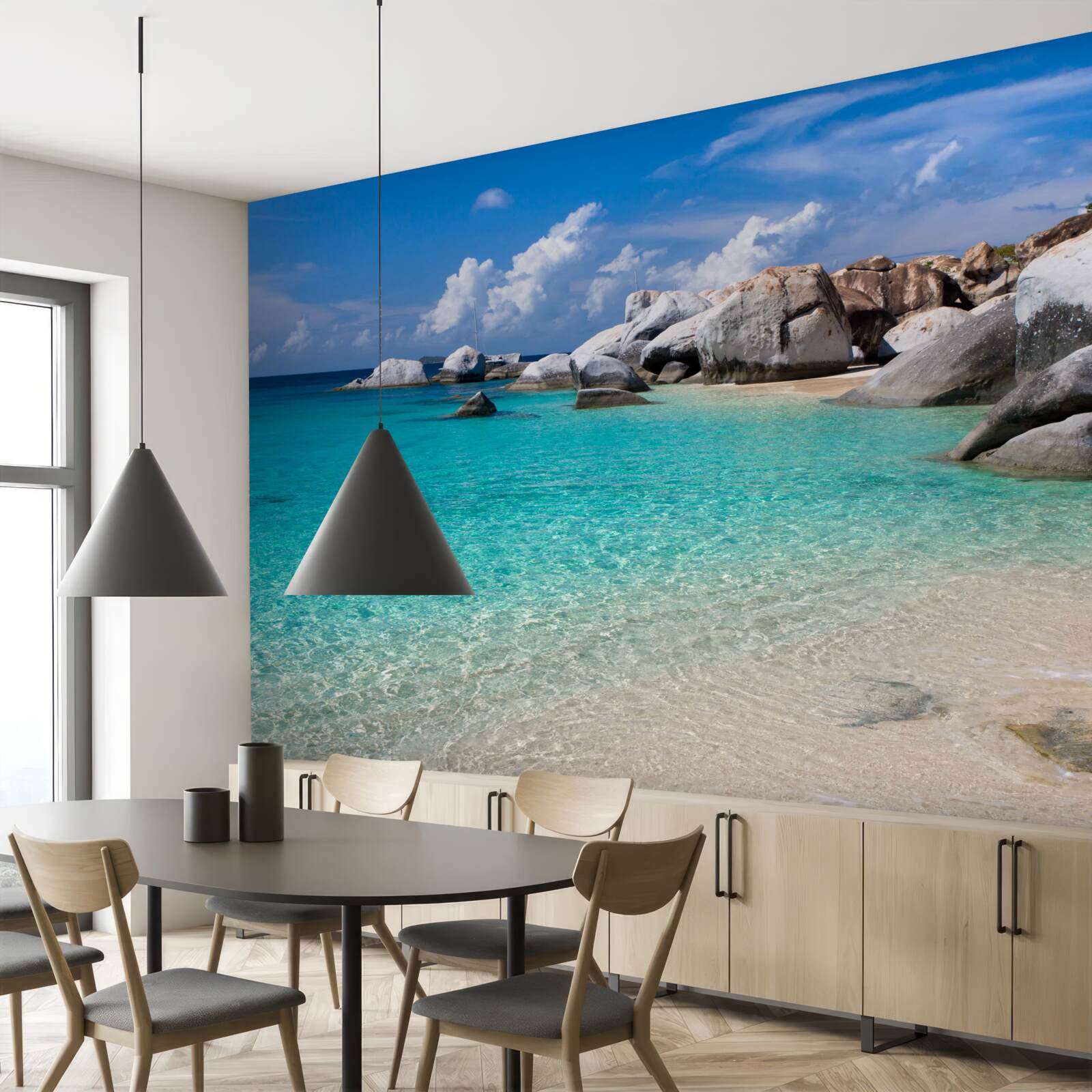 Papier peint des eaux océaniques azurées et un rivage sablonneux