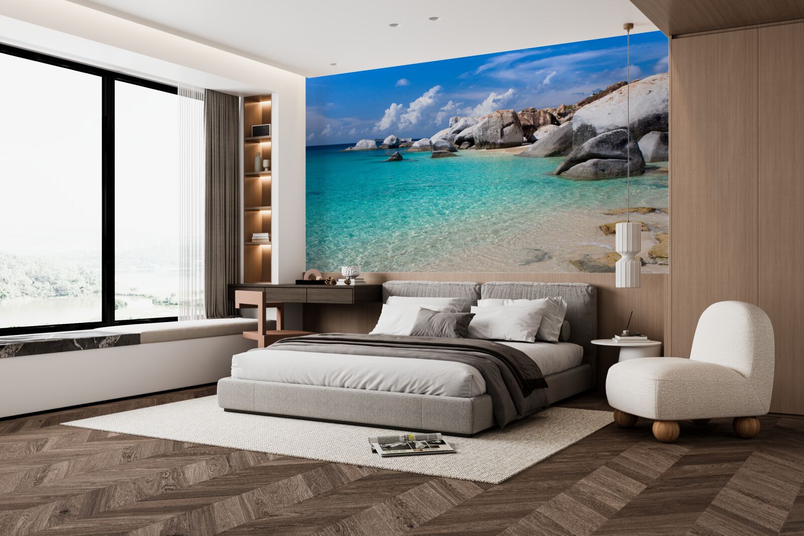 Papier peint des eaux océaniques azurées et un rivage sablonneux