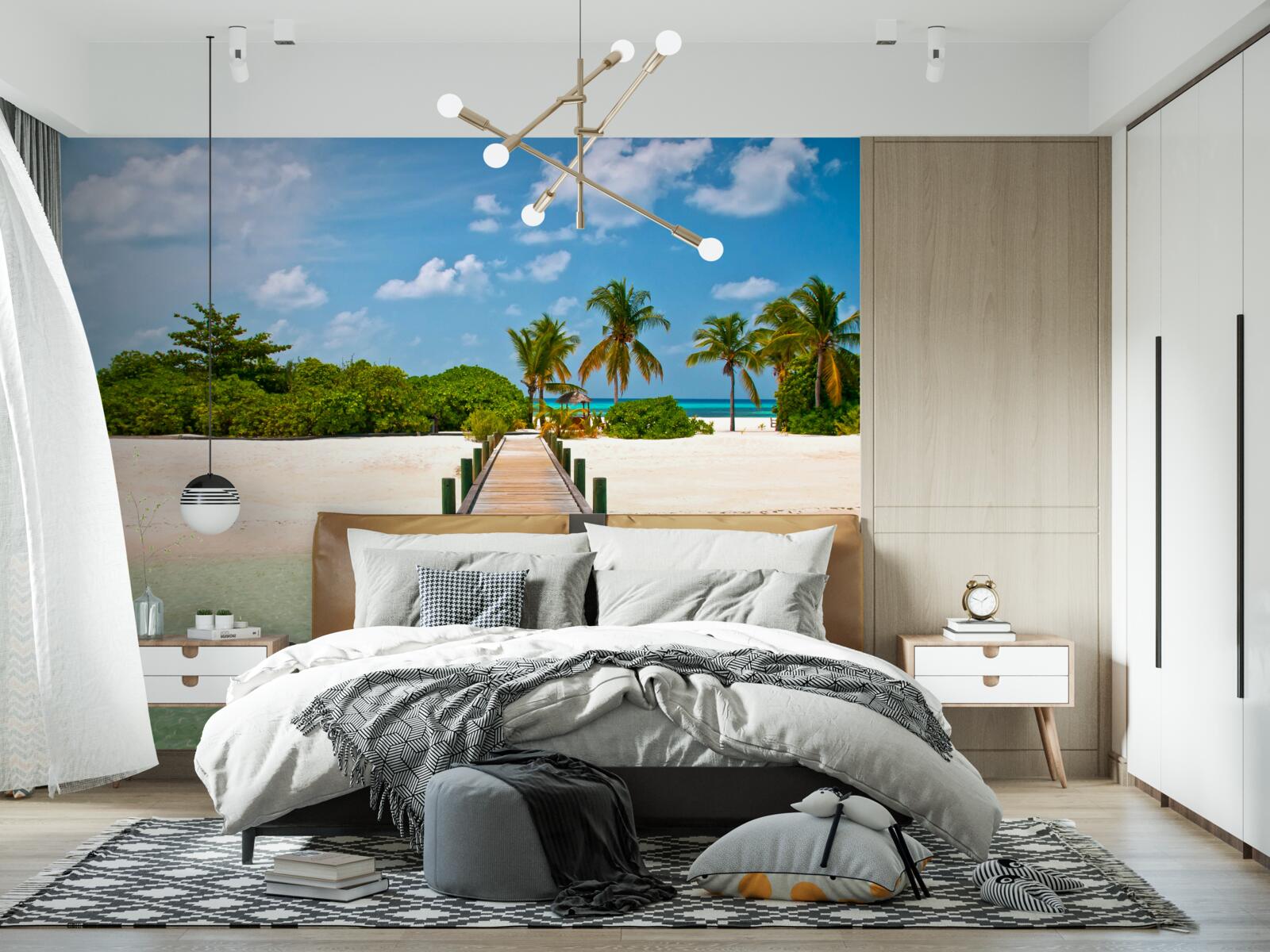 Papier peint jetée en bois sur un rivage tropical