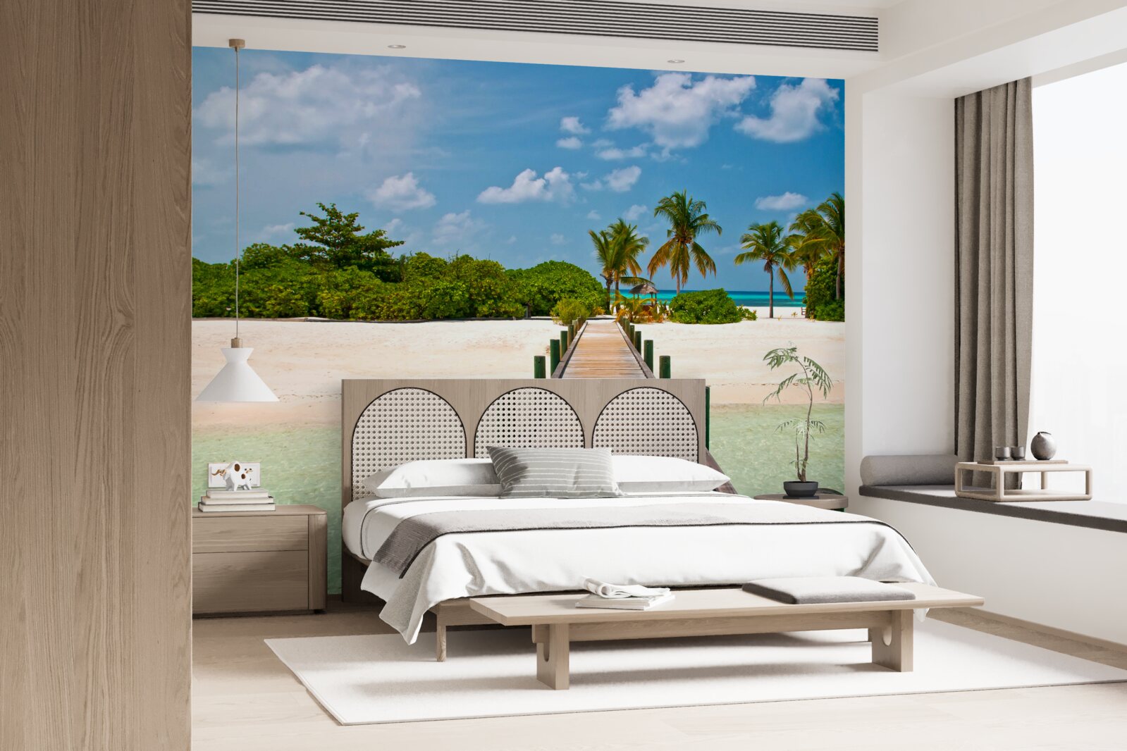 Papier peint jetée en bois sur un rivage tropical