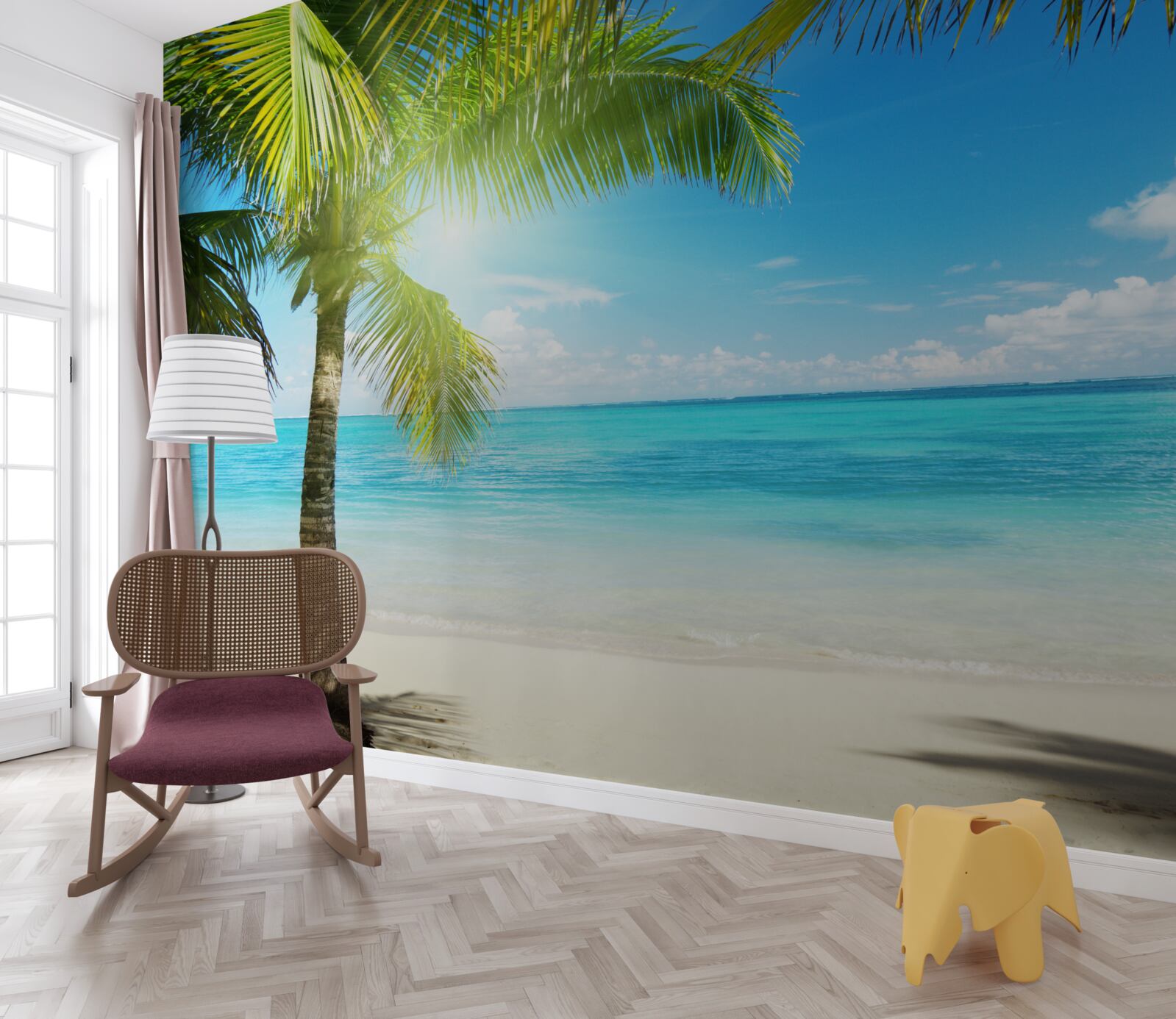 Papier peint plage exotique paisible ornée de palmiers