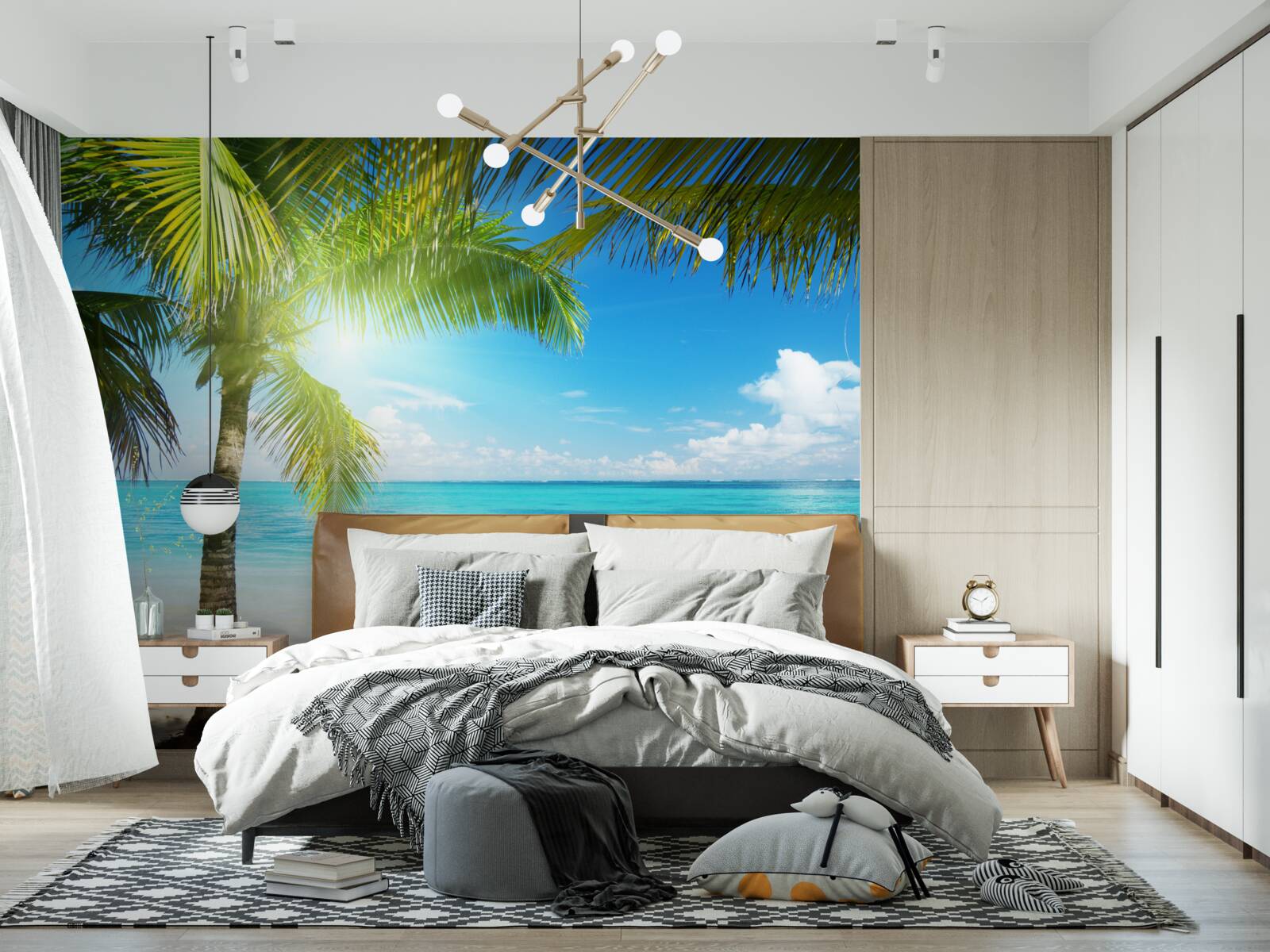 Papier peint plage exotique paisible ornée de palmiers