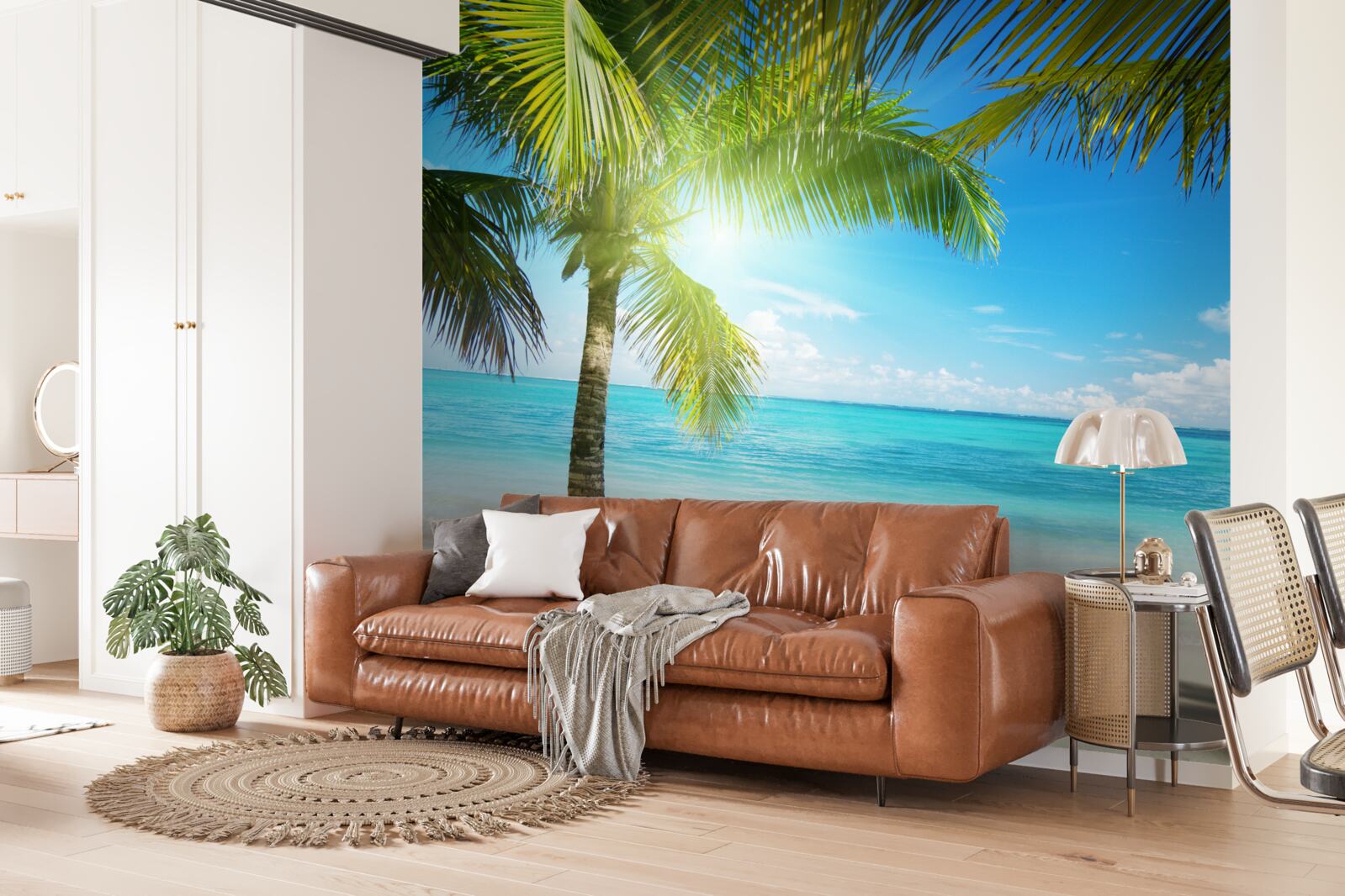 Papier peint plage exotique paisible ornée de palmiers